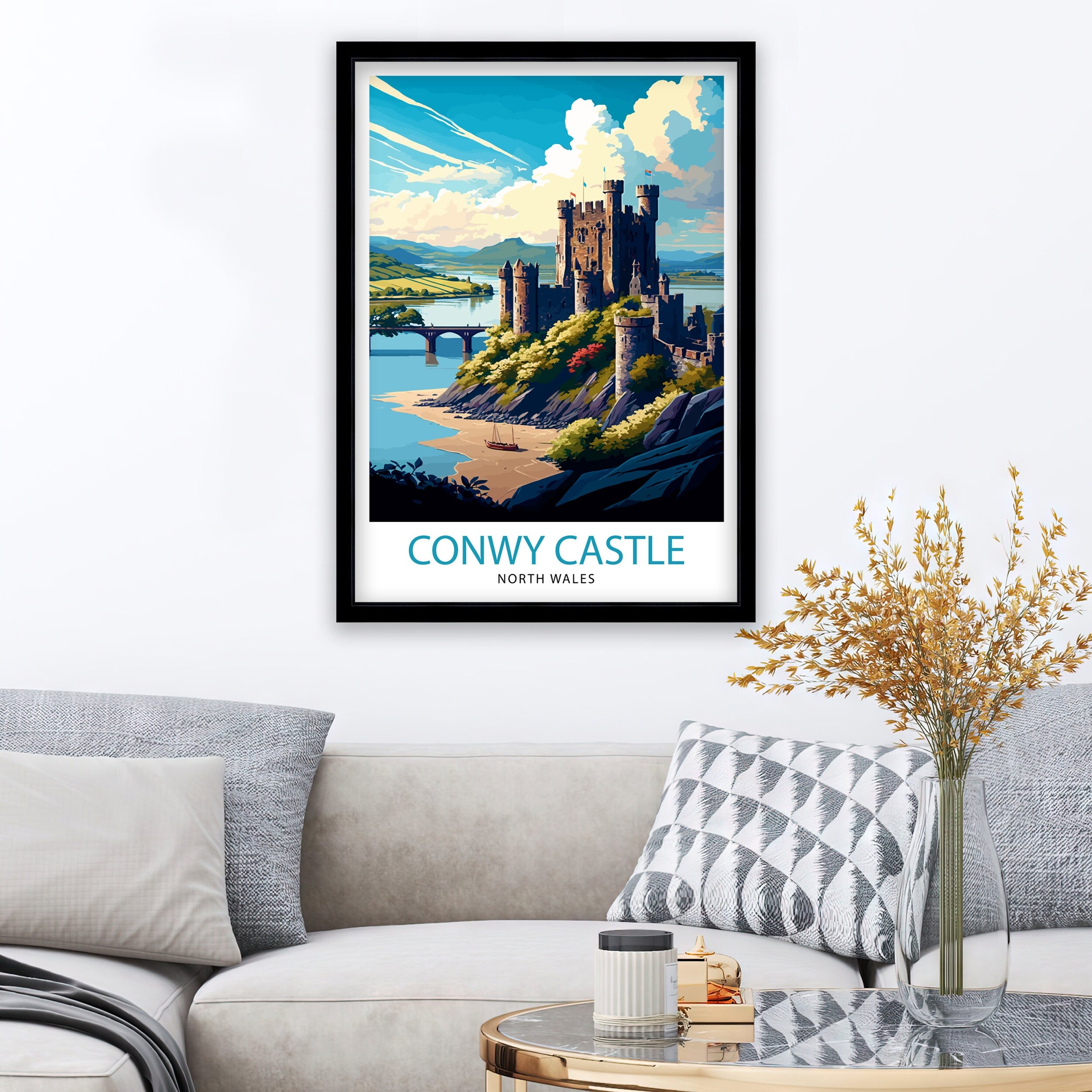 Conwy Castle Wales Travel Print, Medieval Fortress Illustration