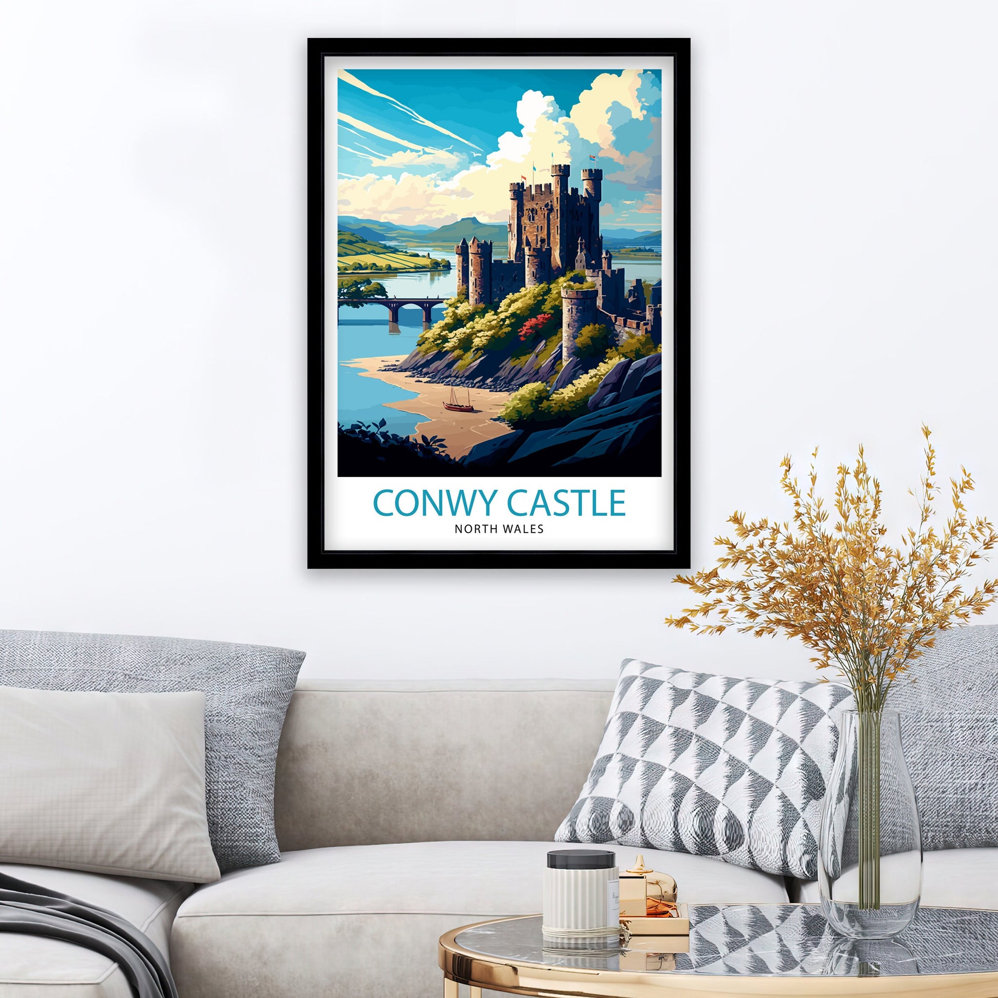 Conwy Castle Wales Travel Print, Medieval Fortress Illustration