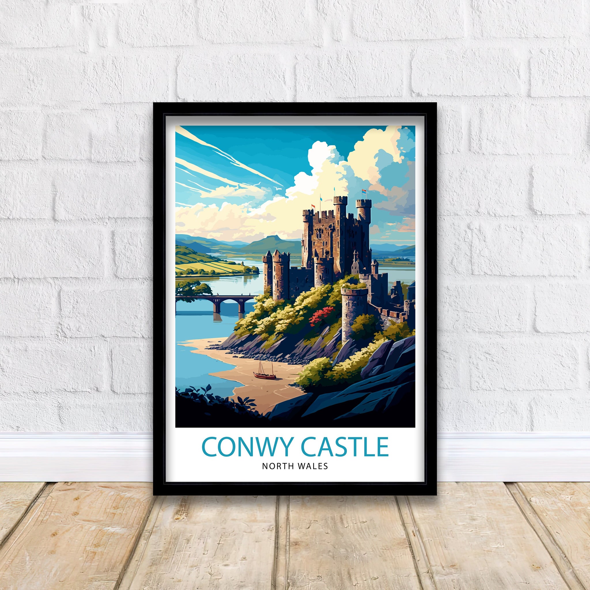 Conwy Castle Wales Travel Print, Medieval Fortress Illustration
