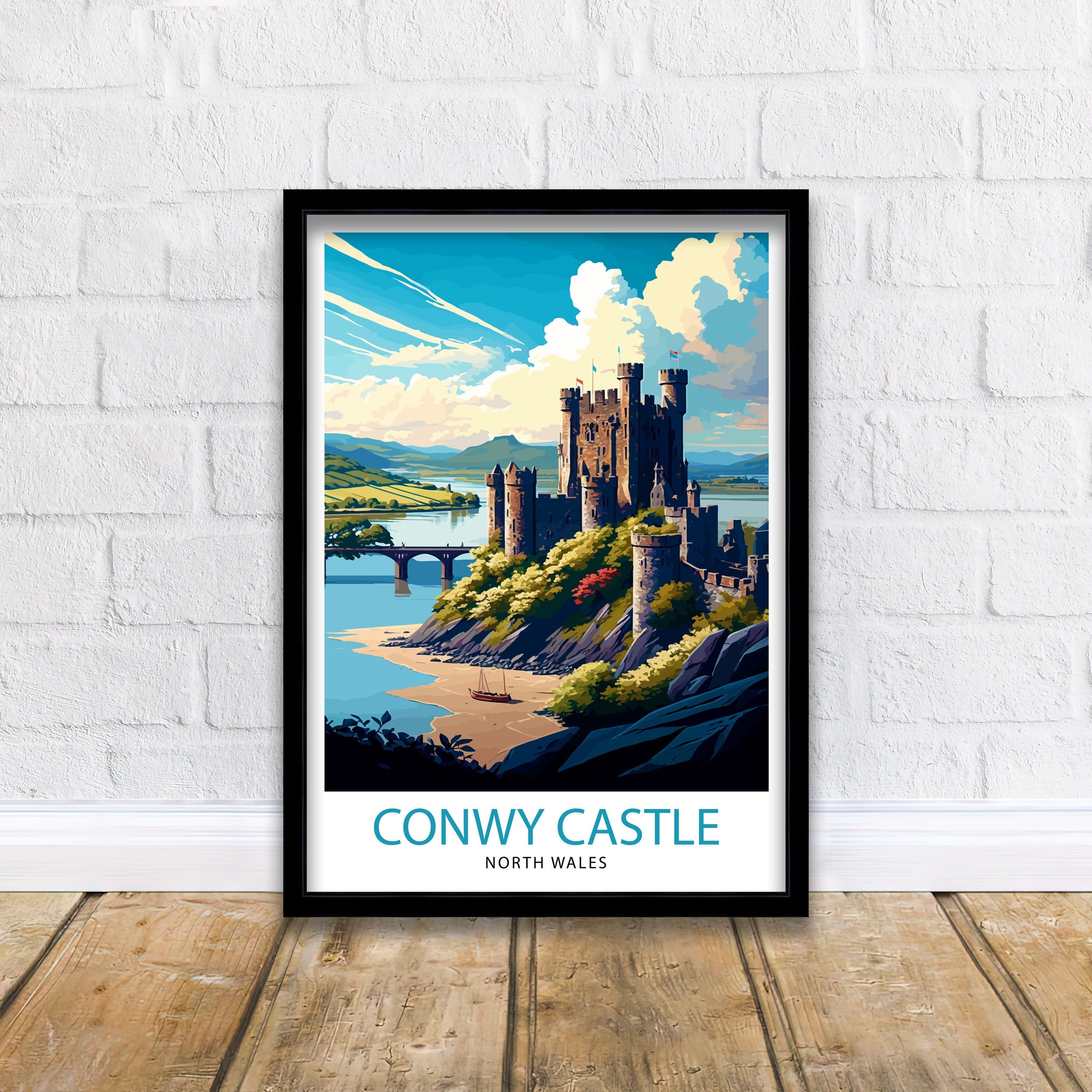 Conwy Castle Wales Travel Print, Medieval Fortress Illustration