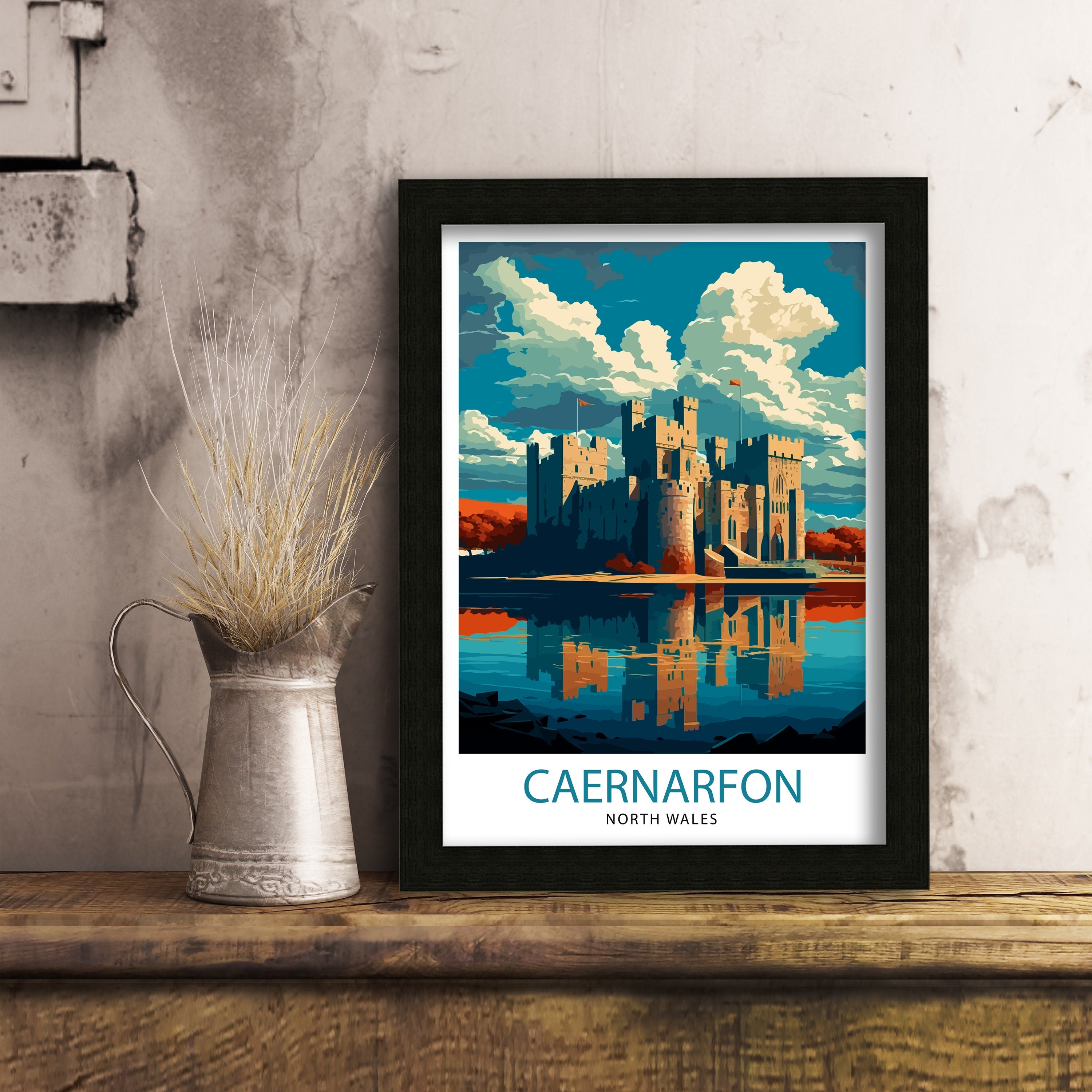 Caernarfon Castle Illustration Print: Wales Travel Poster