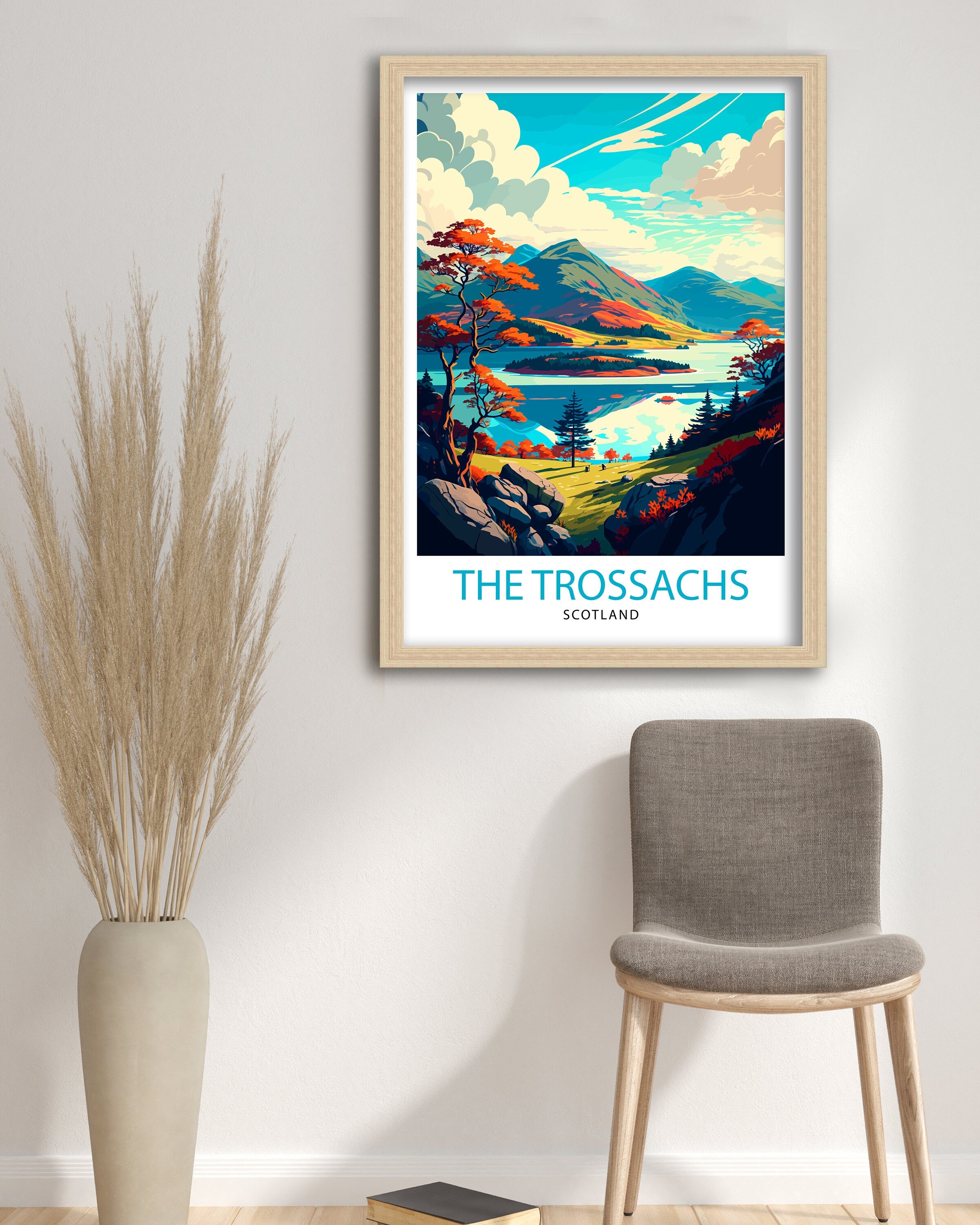 Trossachs Scotland Travel Poster, Landscape Illustration