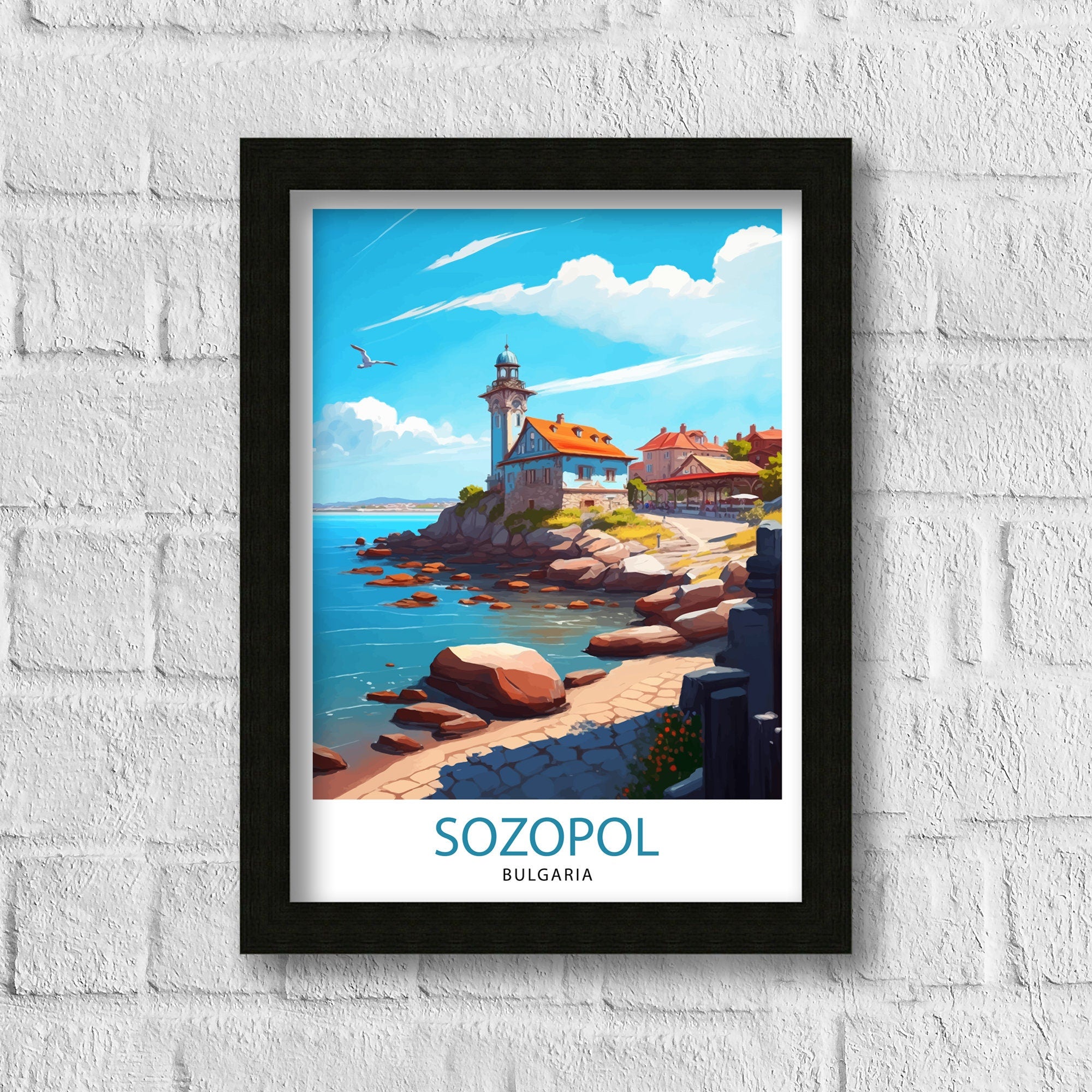 Sozopol Bulgaria Travel Poster, Coastal Illustration