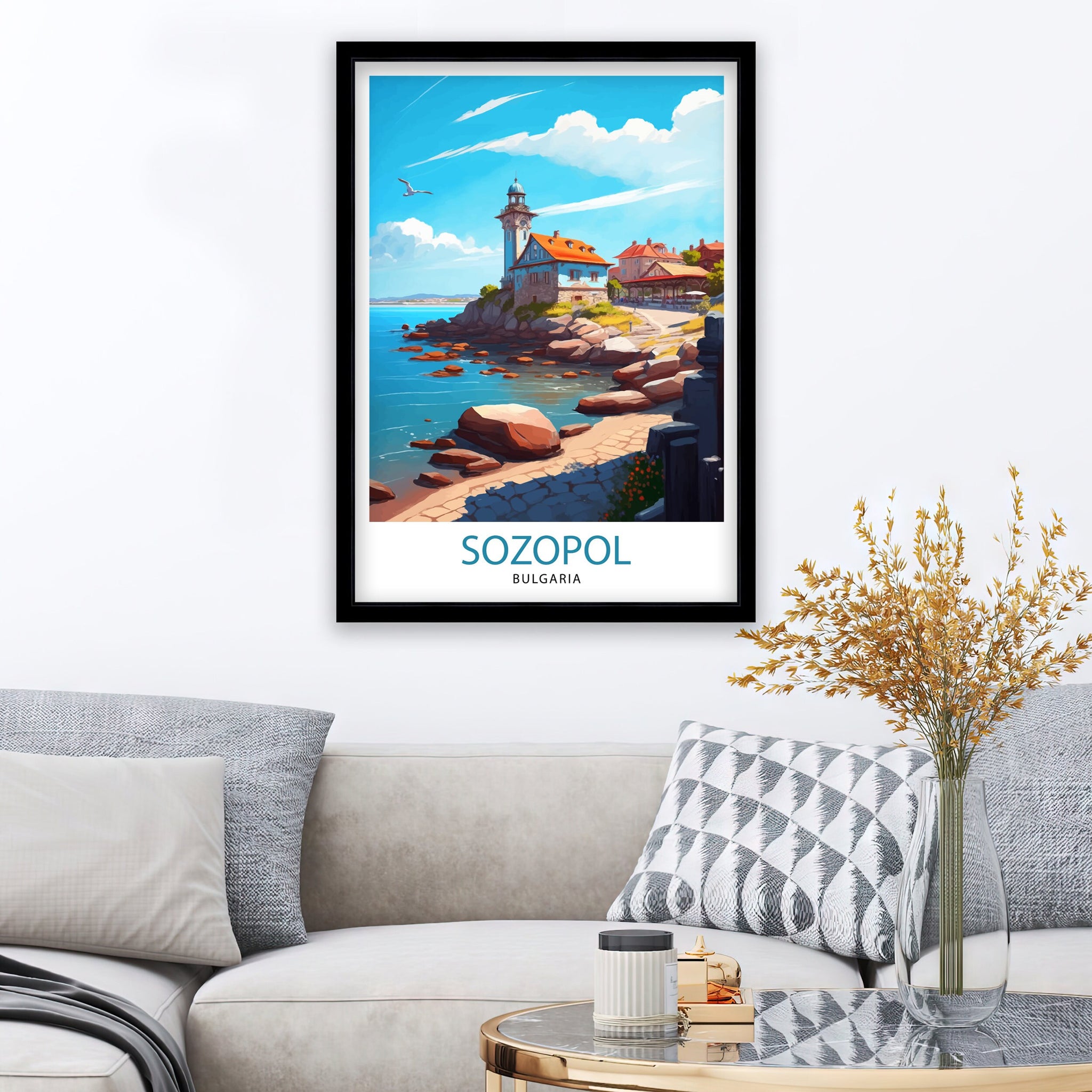 Sozopol Bulgaria Travel Poster, Coastal Illustration