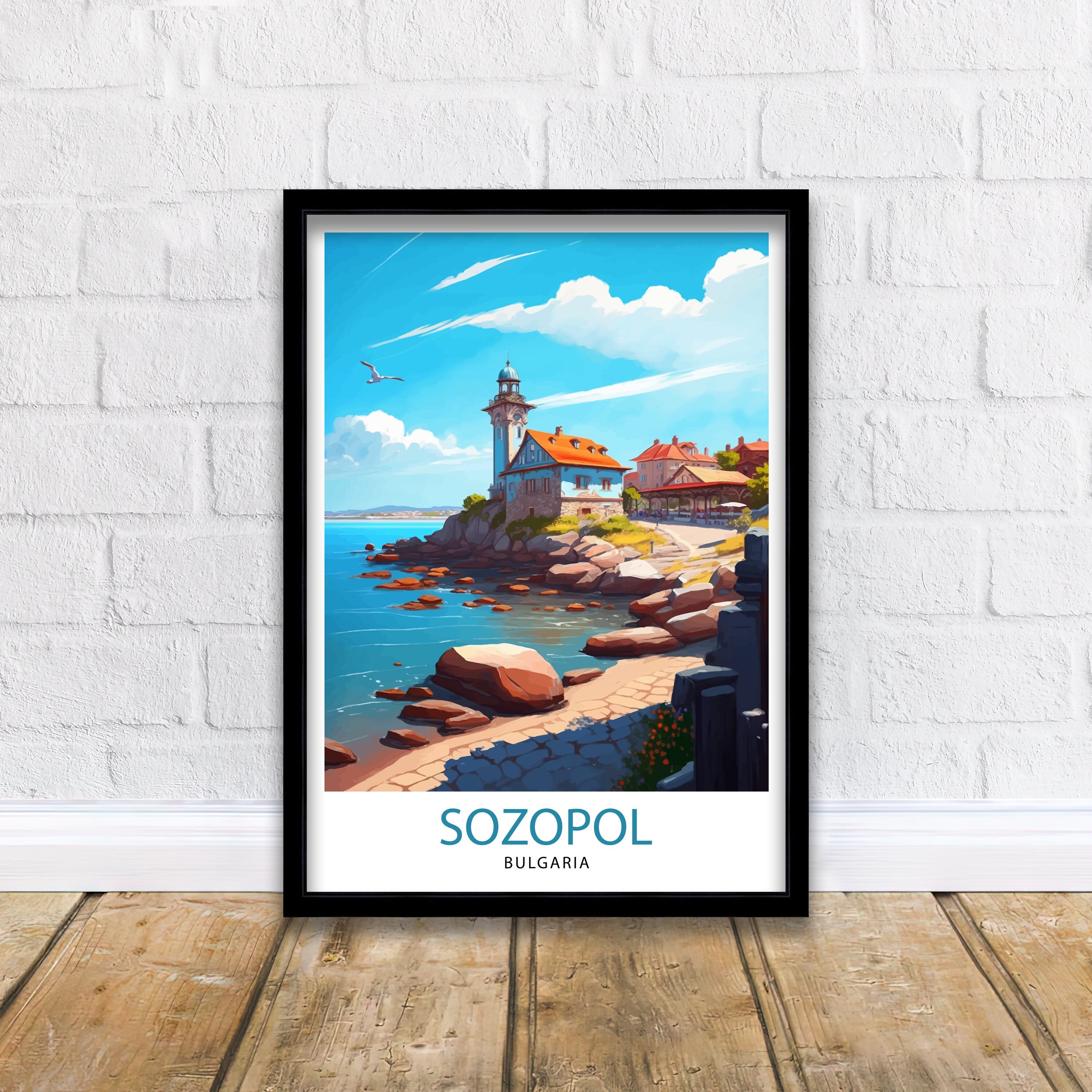 Sozopol Bulgaria Travel Poster, Coastal Illustration