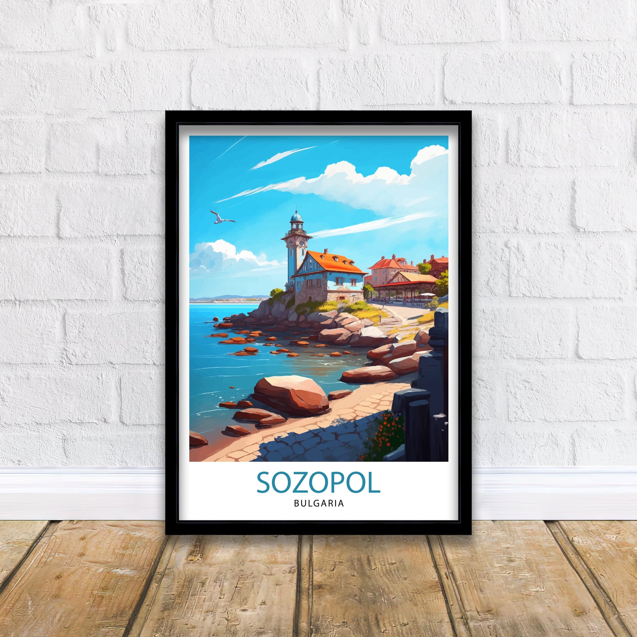 Sozopol Bulgaria Travel Poster, Coastal Illustration