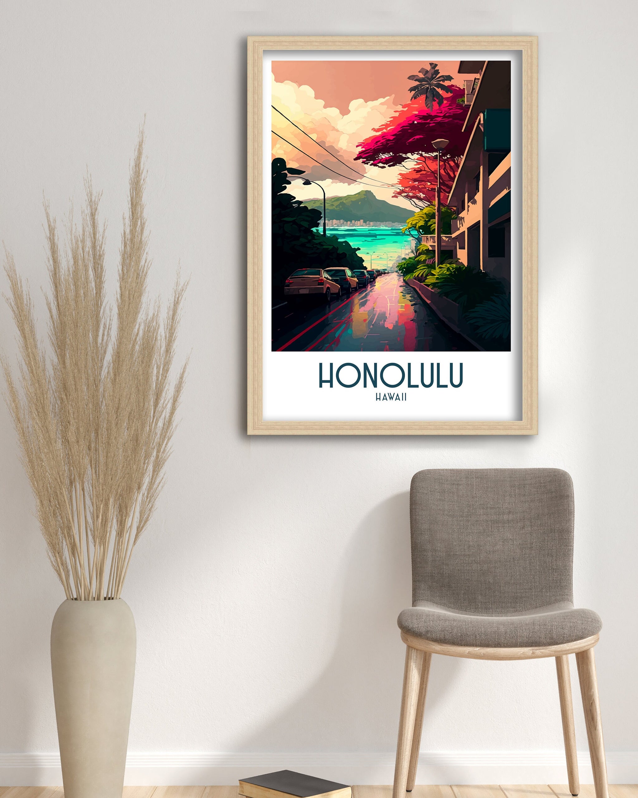 Honolulu Travel Poster | Waikiki Beach & Diamond Head Art Print