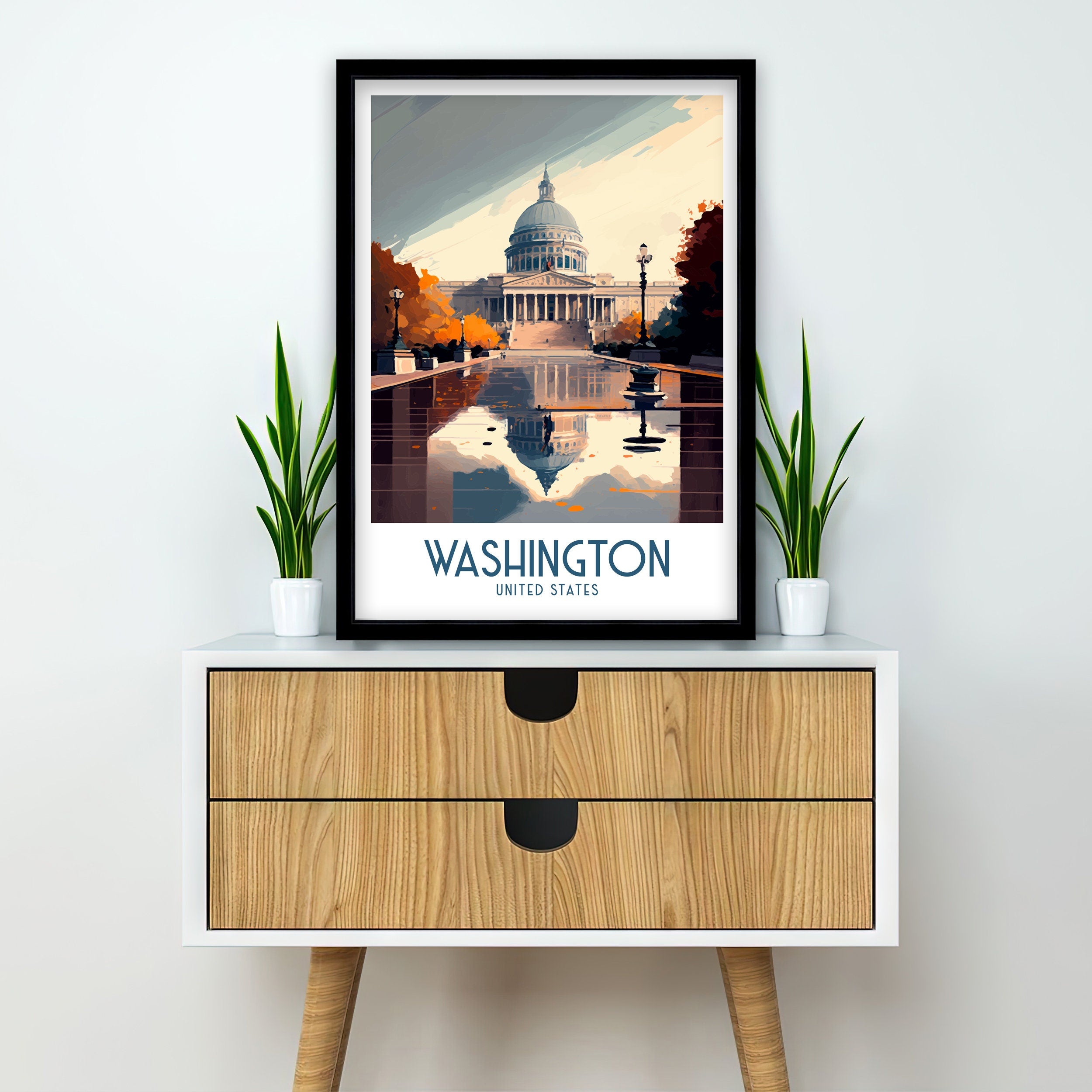 Washington DC Travel Poster | Capitol Building Illustration