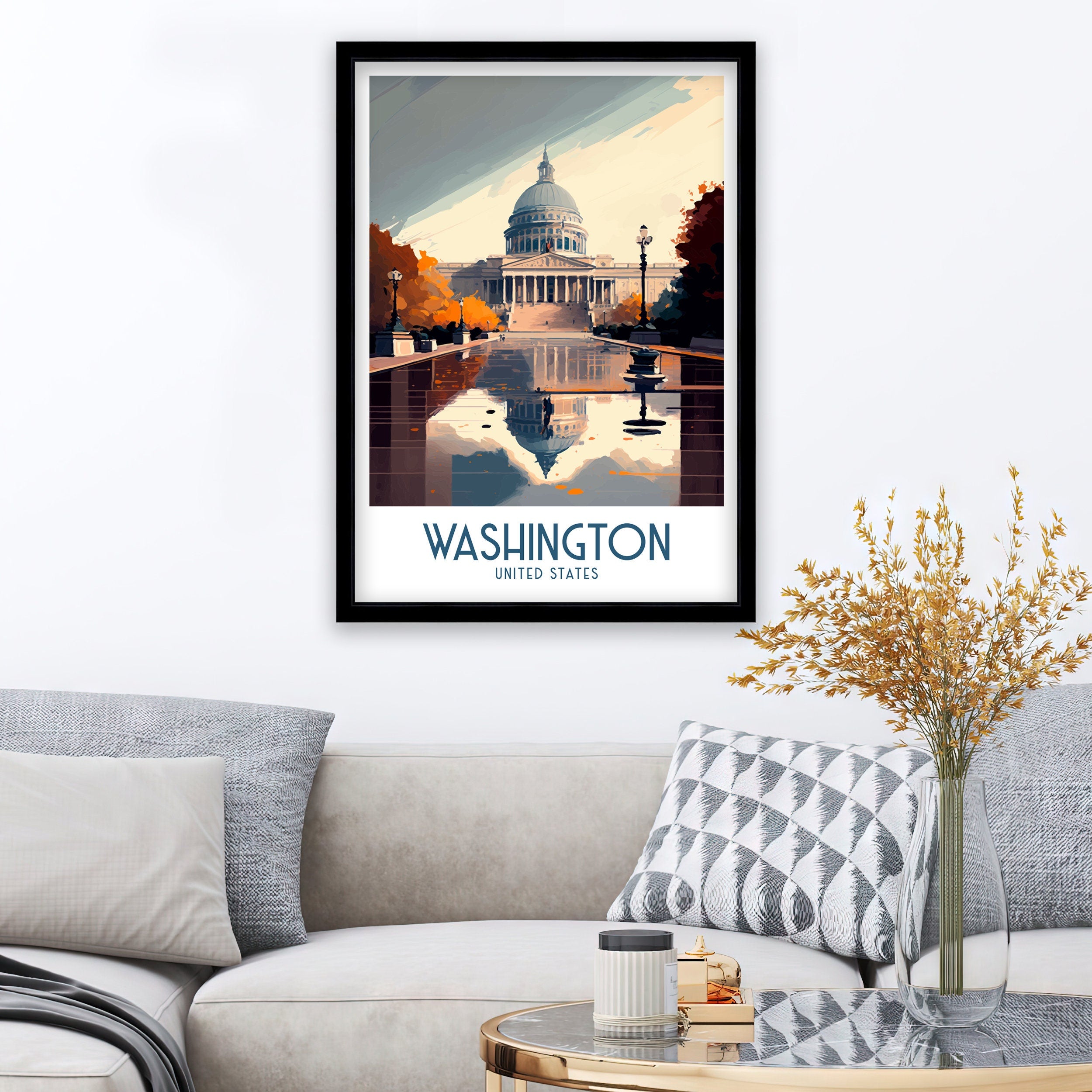 Washington DC Travel Poster | Capitol Building Illustration