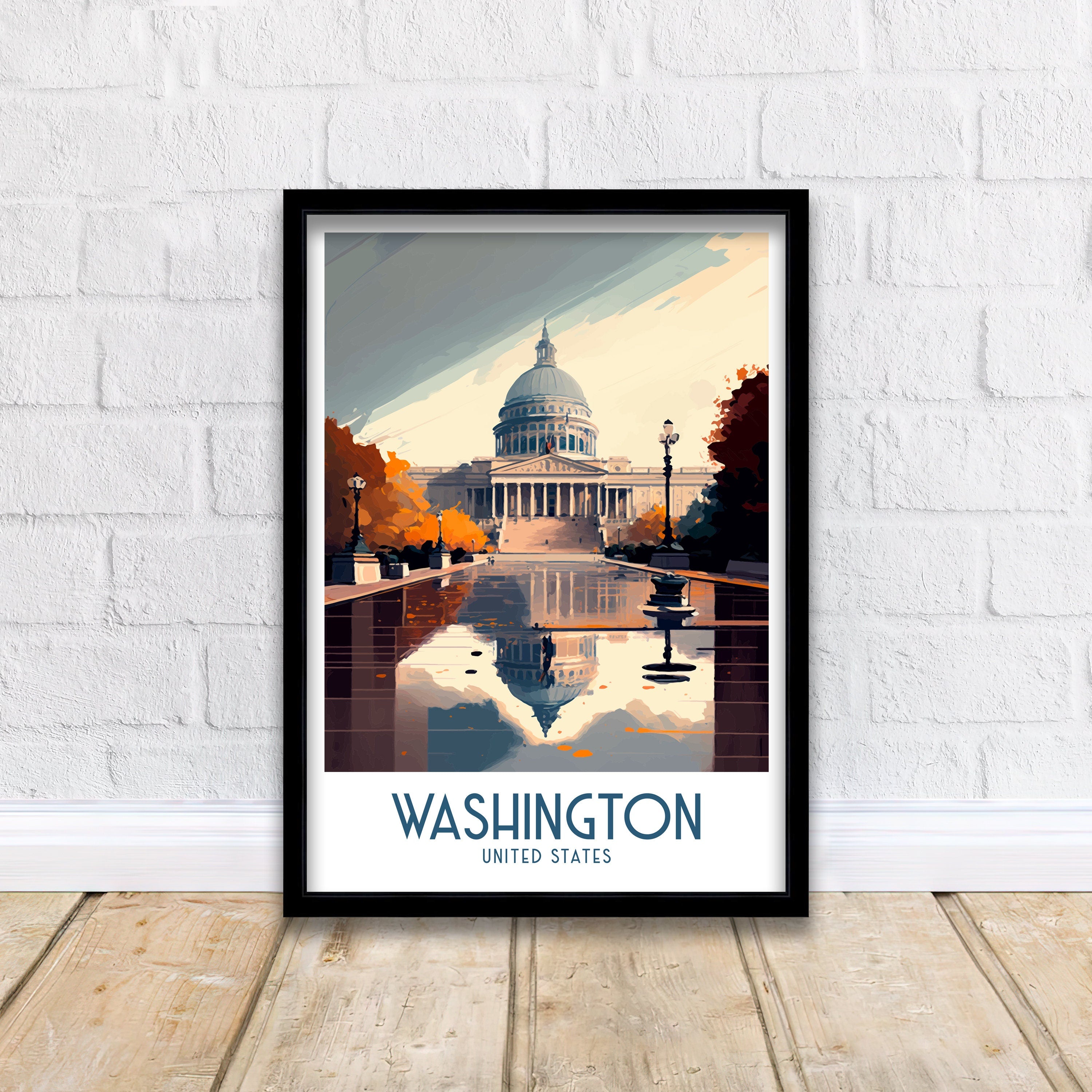 Washington DC Travel Poster | Capitol Building Illustration