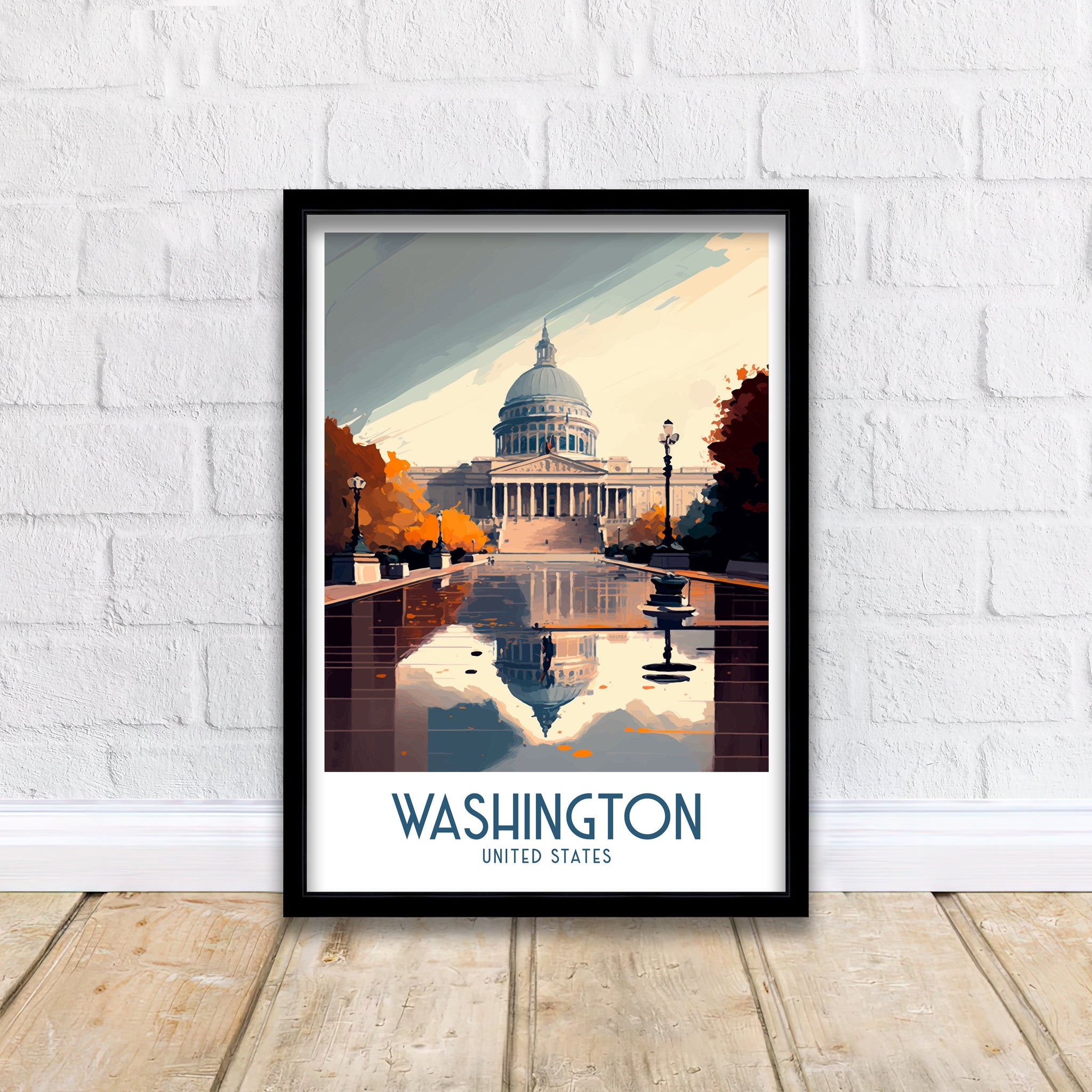 Washington DC Travel Poster | Capitol Building Illustration