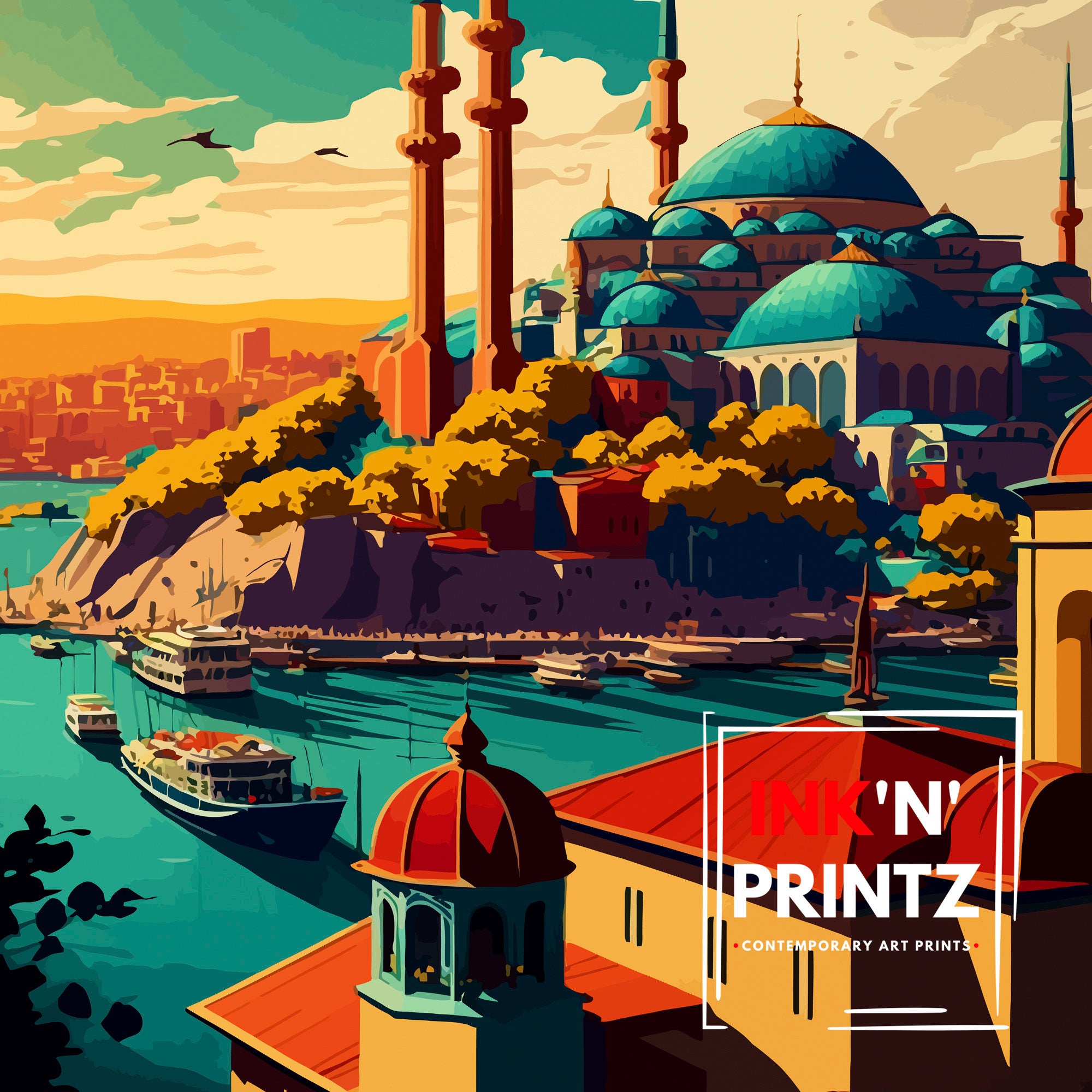 Istanbul Travel Print | Colorful Turkey Illustration, Home Decor