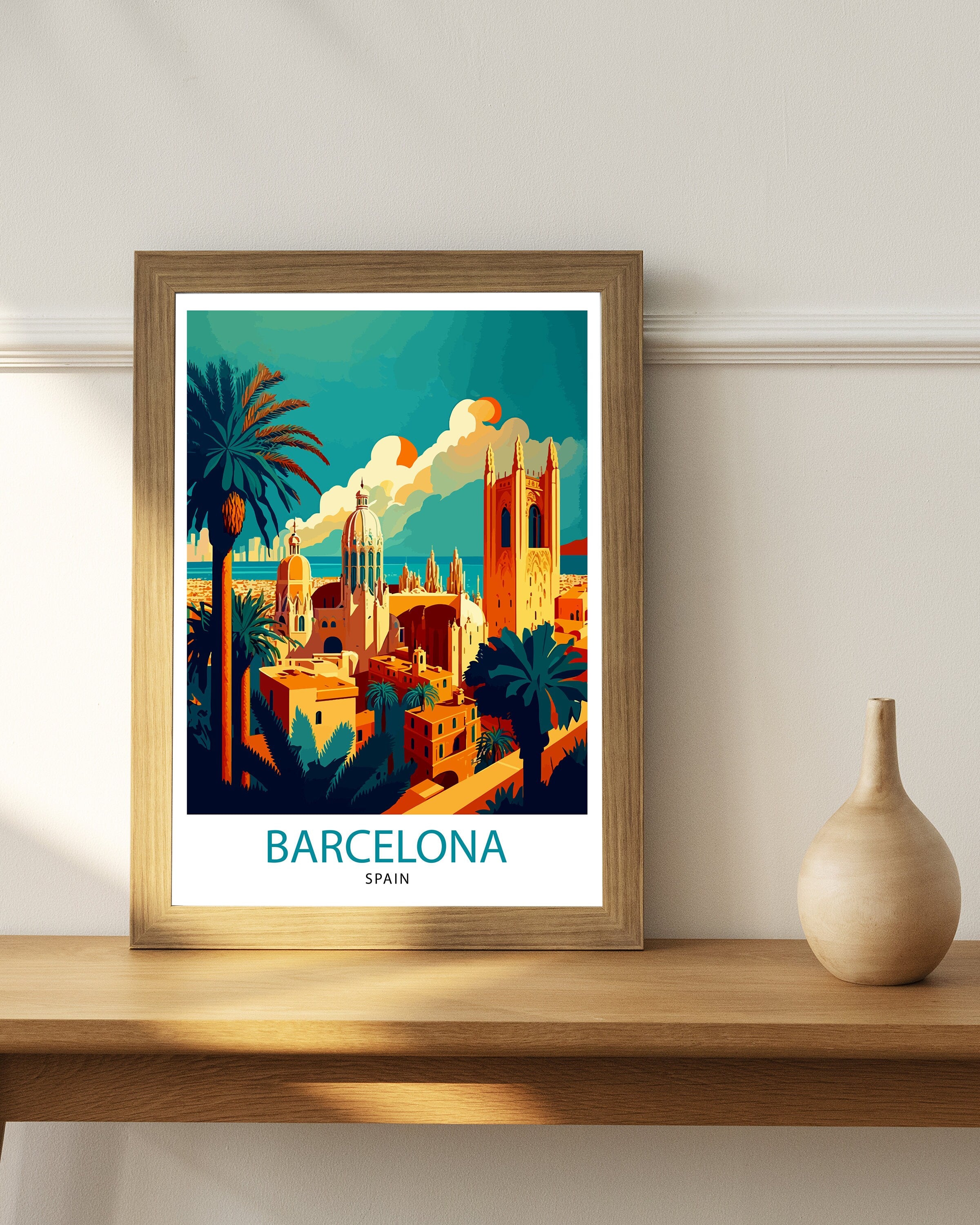 Barcelona Spain Travel Print Barcelona Wall Decor Spain Illustration Travel Poster Barcelona Gift Spain Home Decor