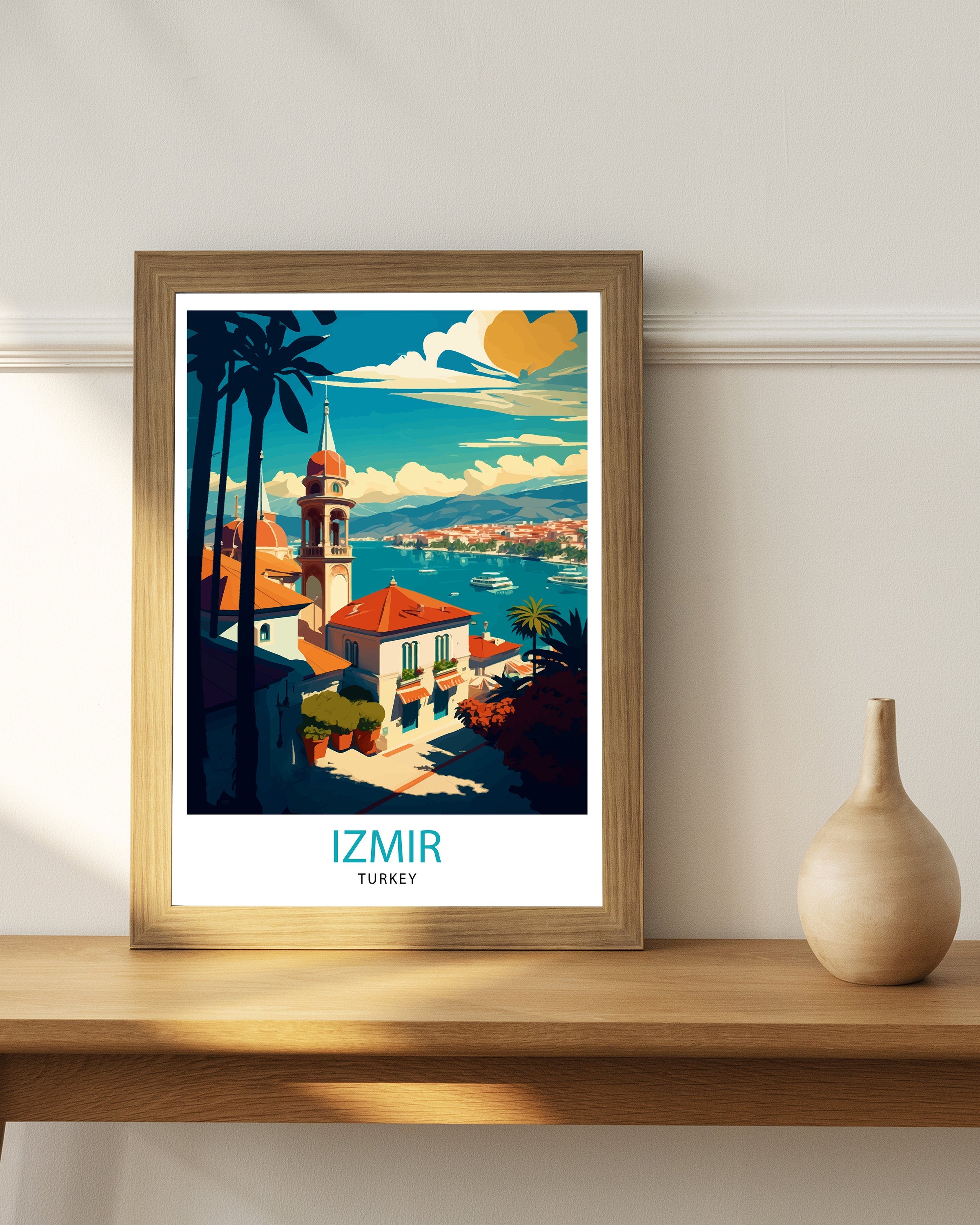 Izmir Turkey Travel Poster, Coastal City Art Print