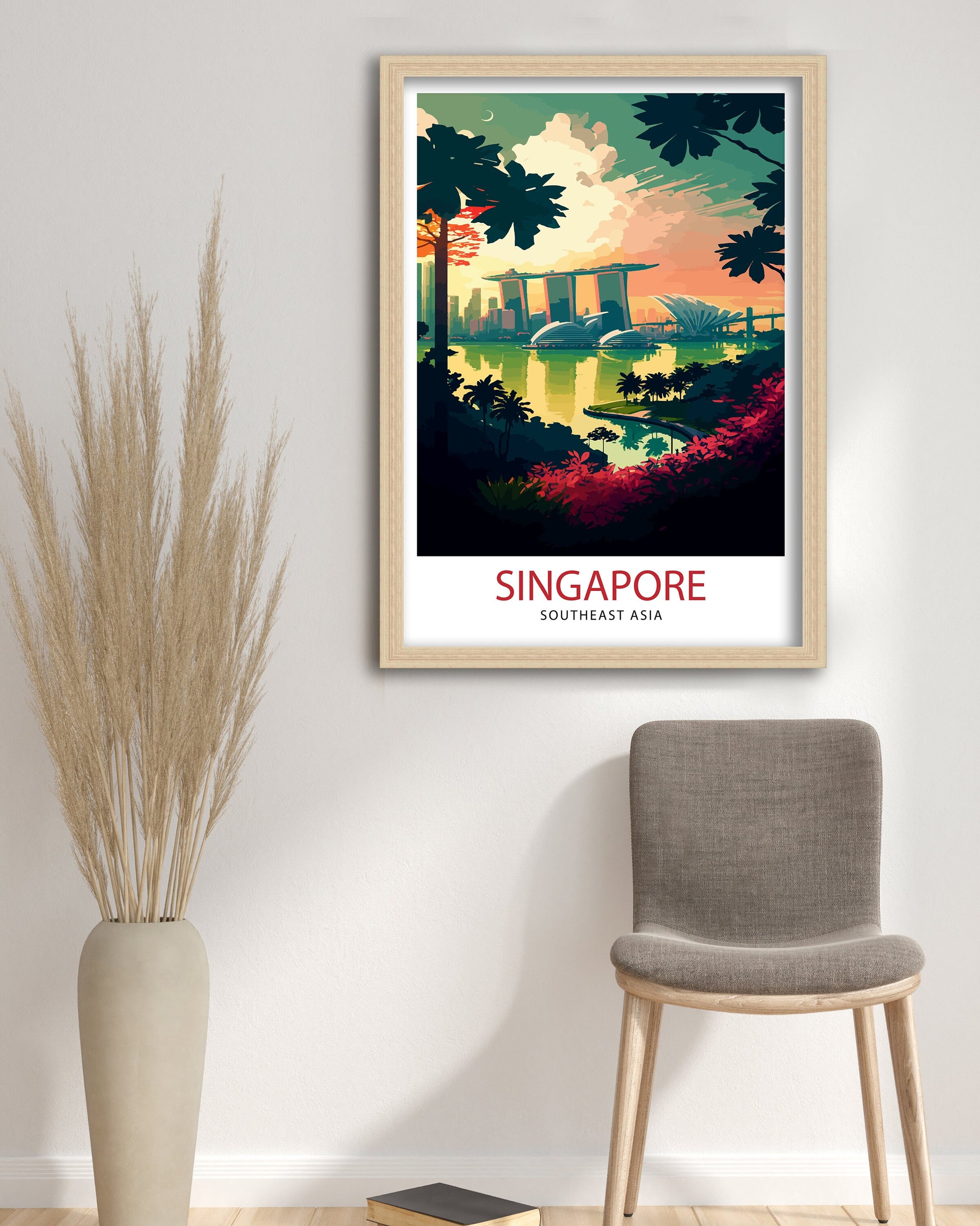 Singapore Skyline Travel Print, Cityscape Art