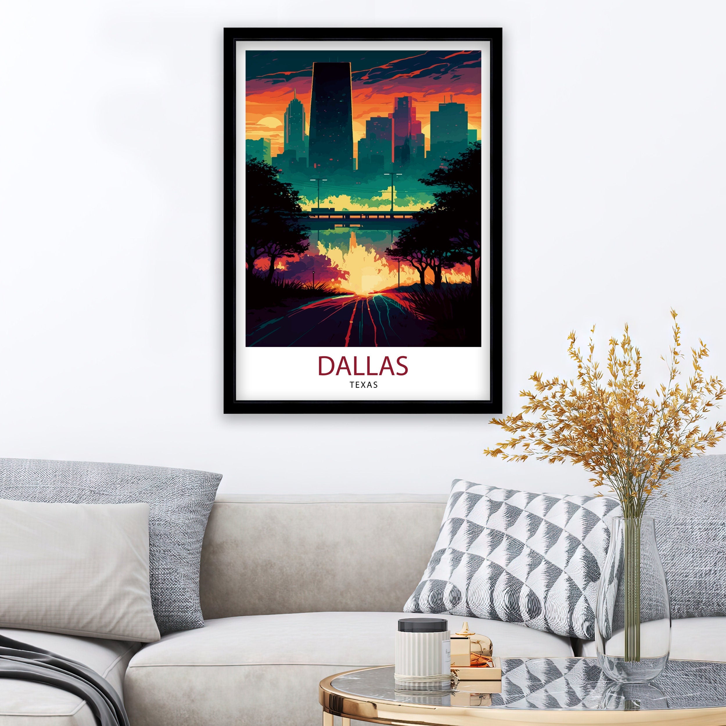 Dallas Texas Travel Poster | Sunset Skyline Art Print