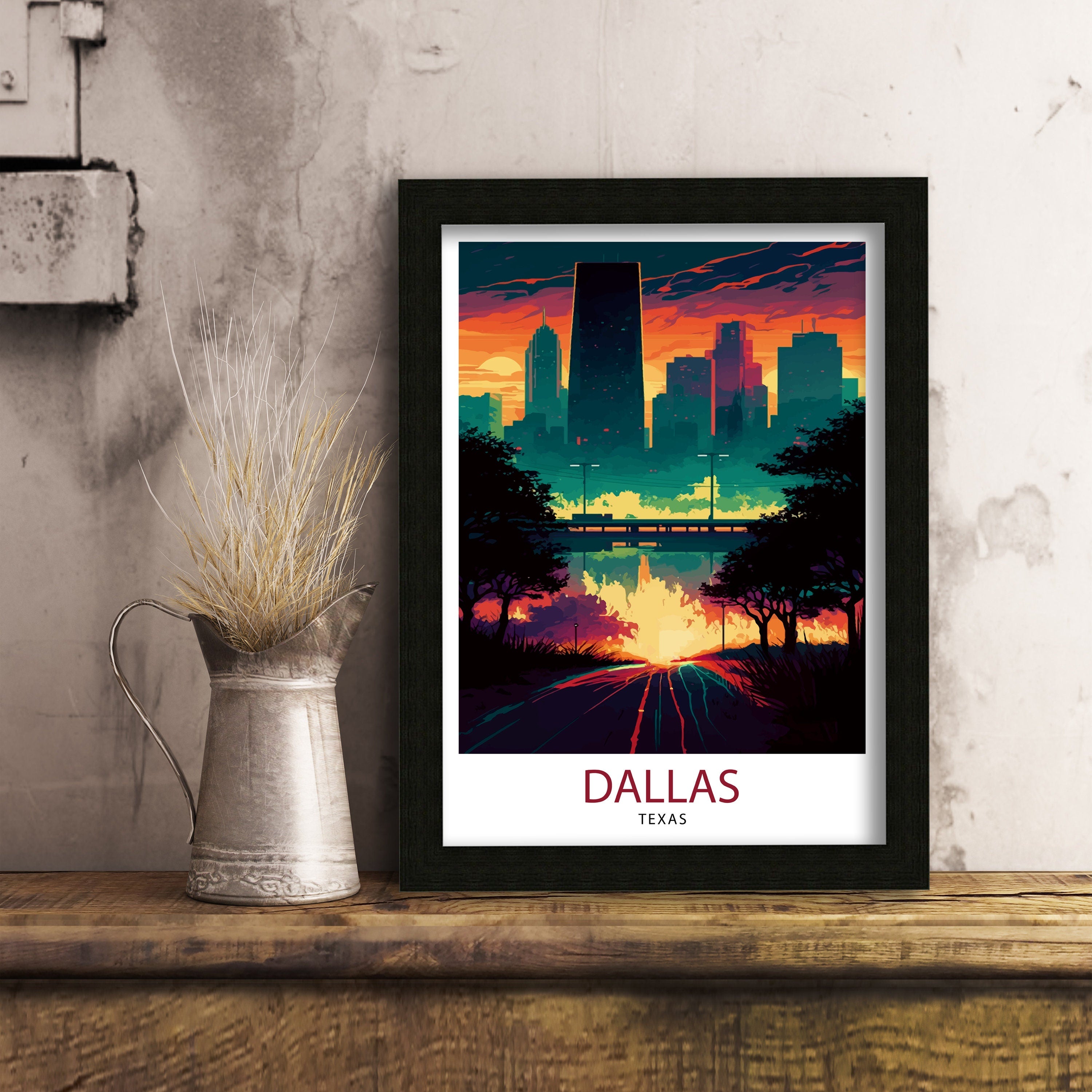 Dallas Texas Travel Poster | Sunset Skyline Art Print