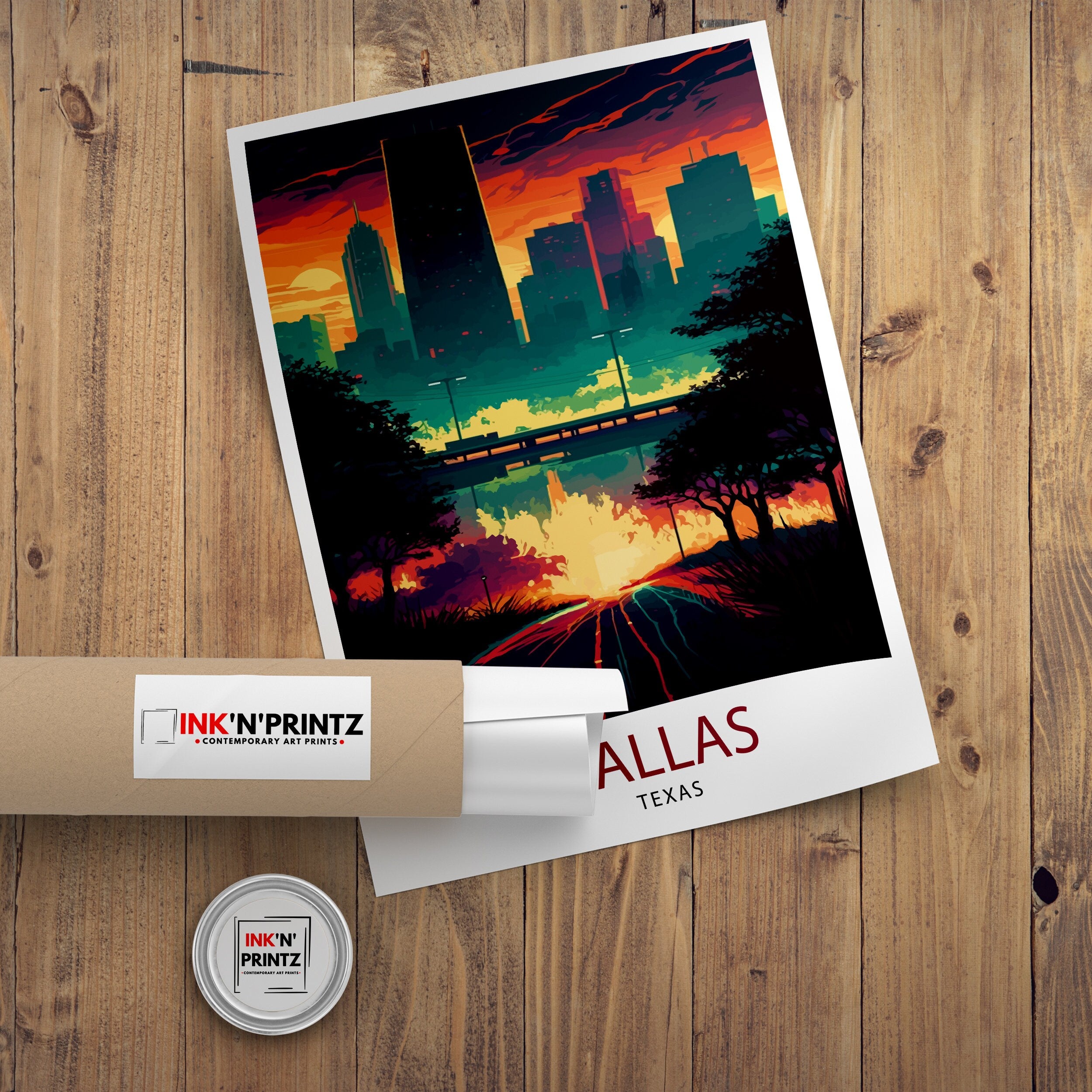Dallas Texas Travel Poster | Sunset Skyline Art Print