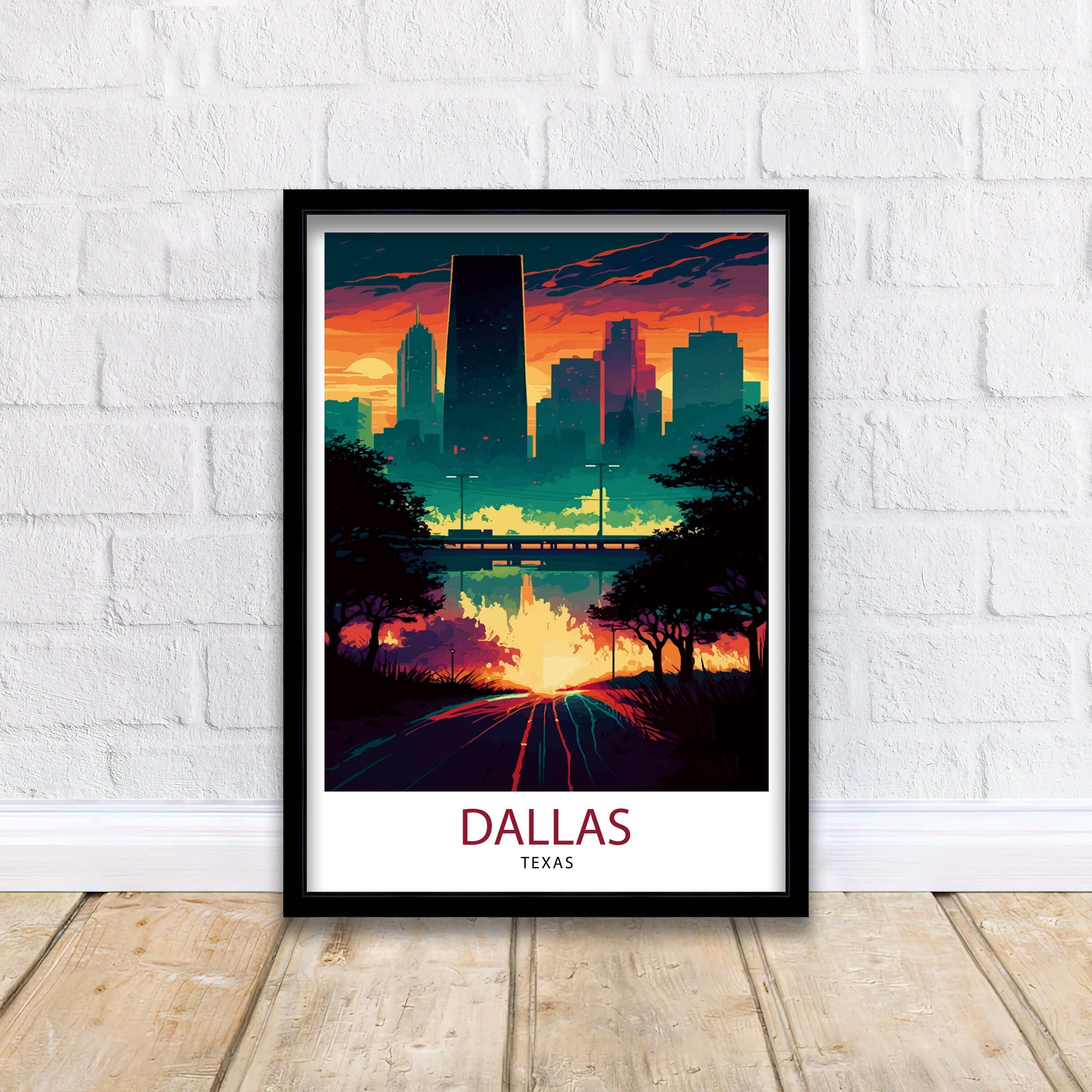 Dallas Texas Travel Poster | Sunset Skyline Art Print