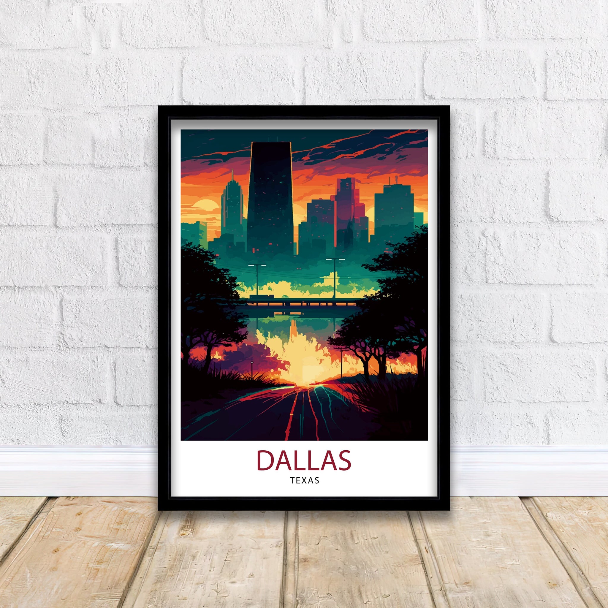 Dallas Texas Travel Poster | Sunset Skyline Art Print