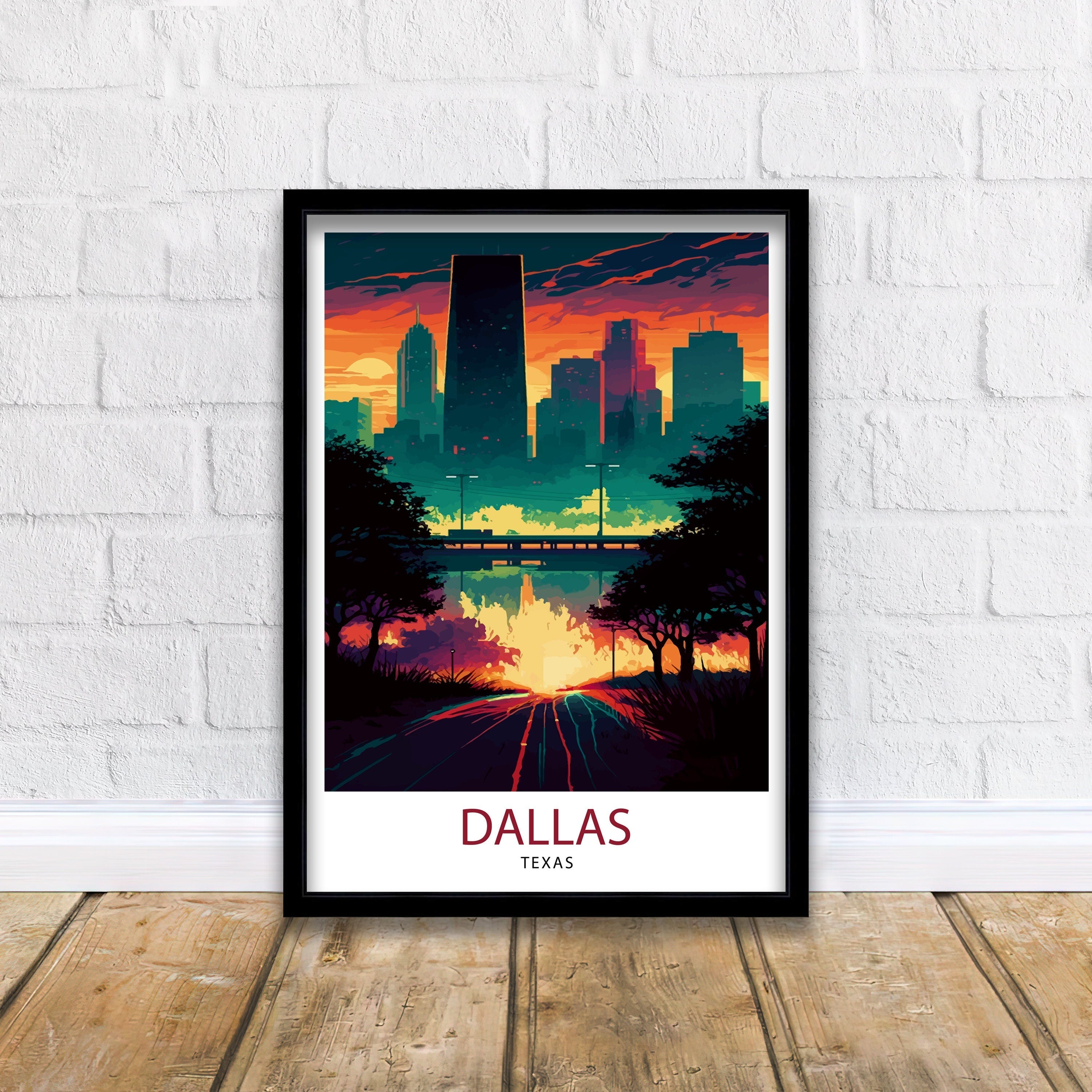 Dallas Texas Travel Poster | Sunset Skyline Art Print