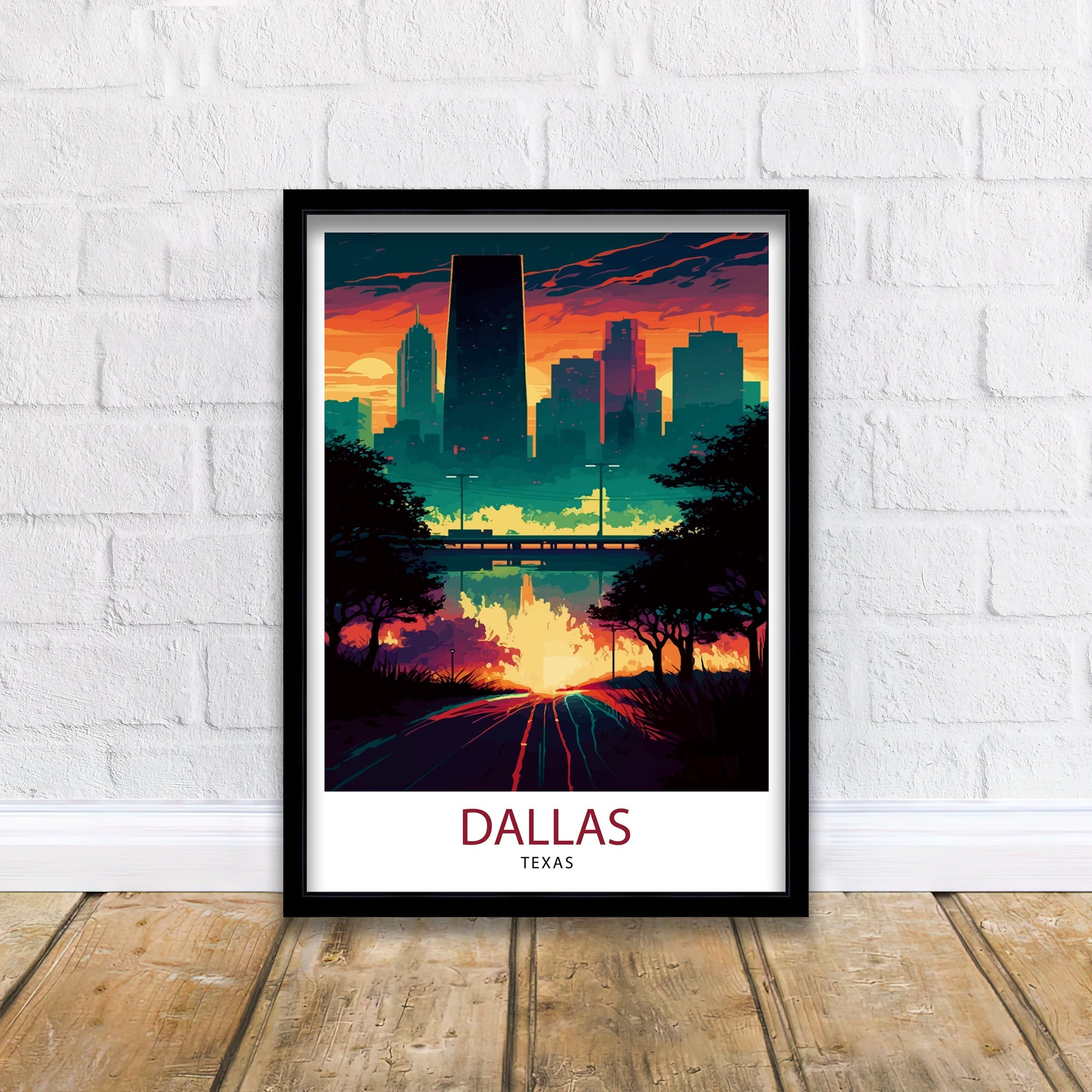 Dallas Texas Travel Poster | Sunset Skyline Art Print