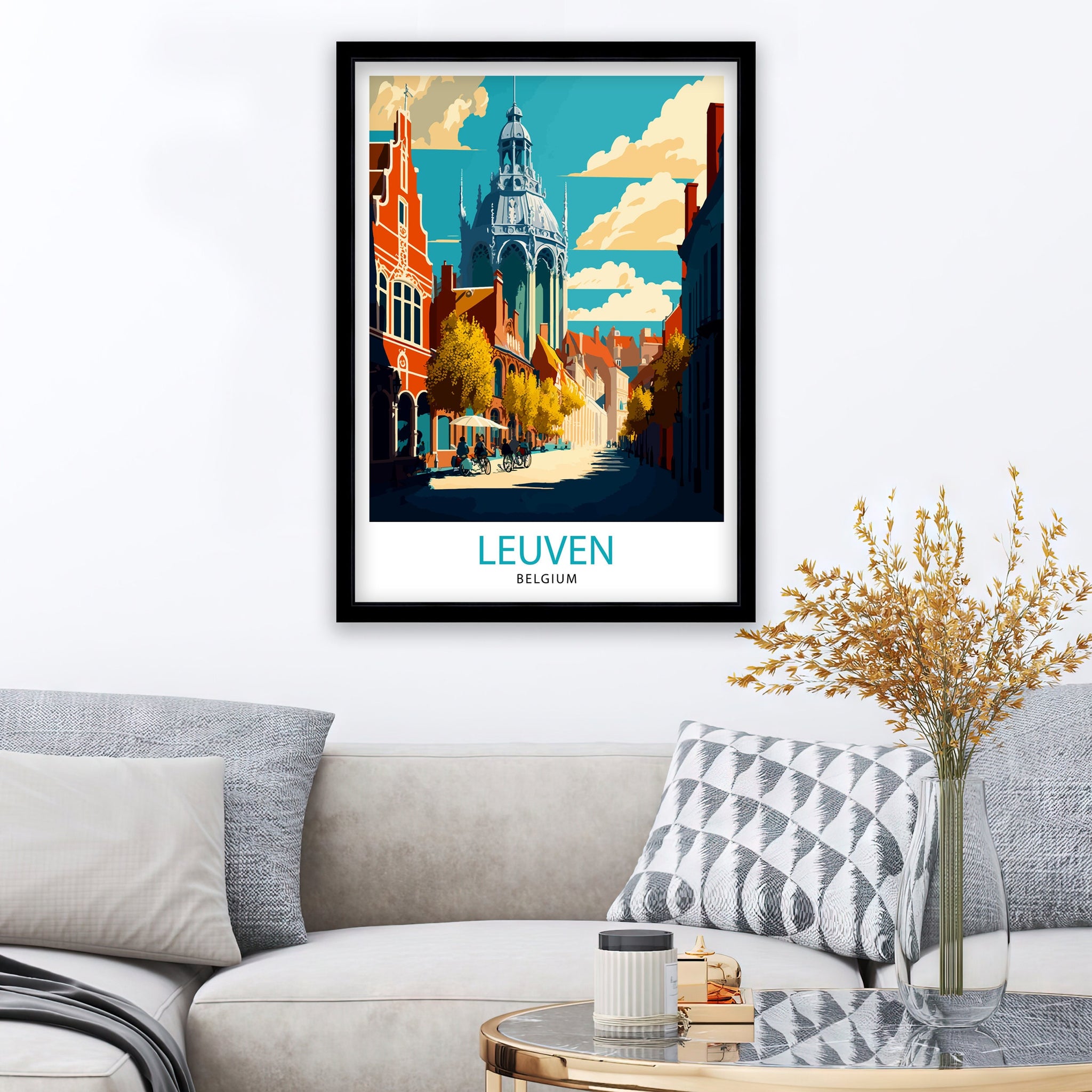 Leuven Belgium Illustration Print, Travel Home Decor