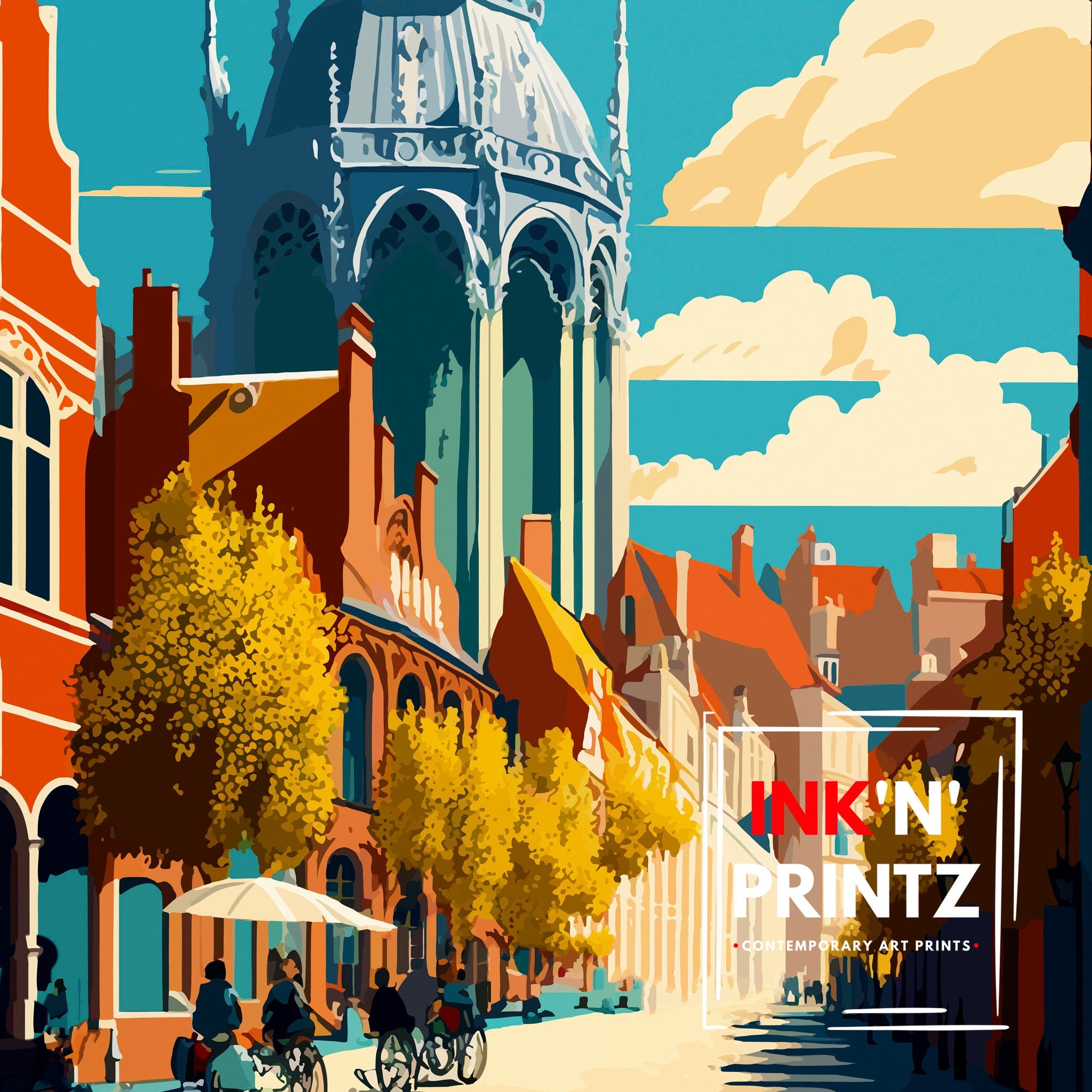 Leuven Belgium Illustration Print, Travel Home Decor