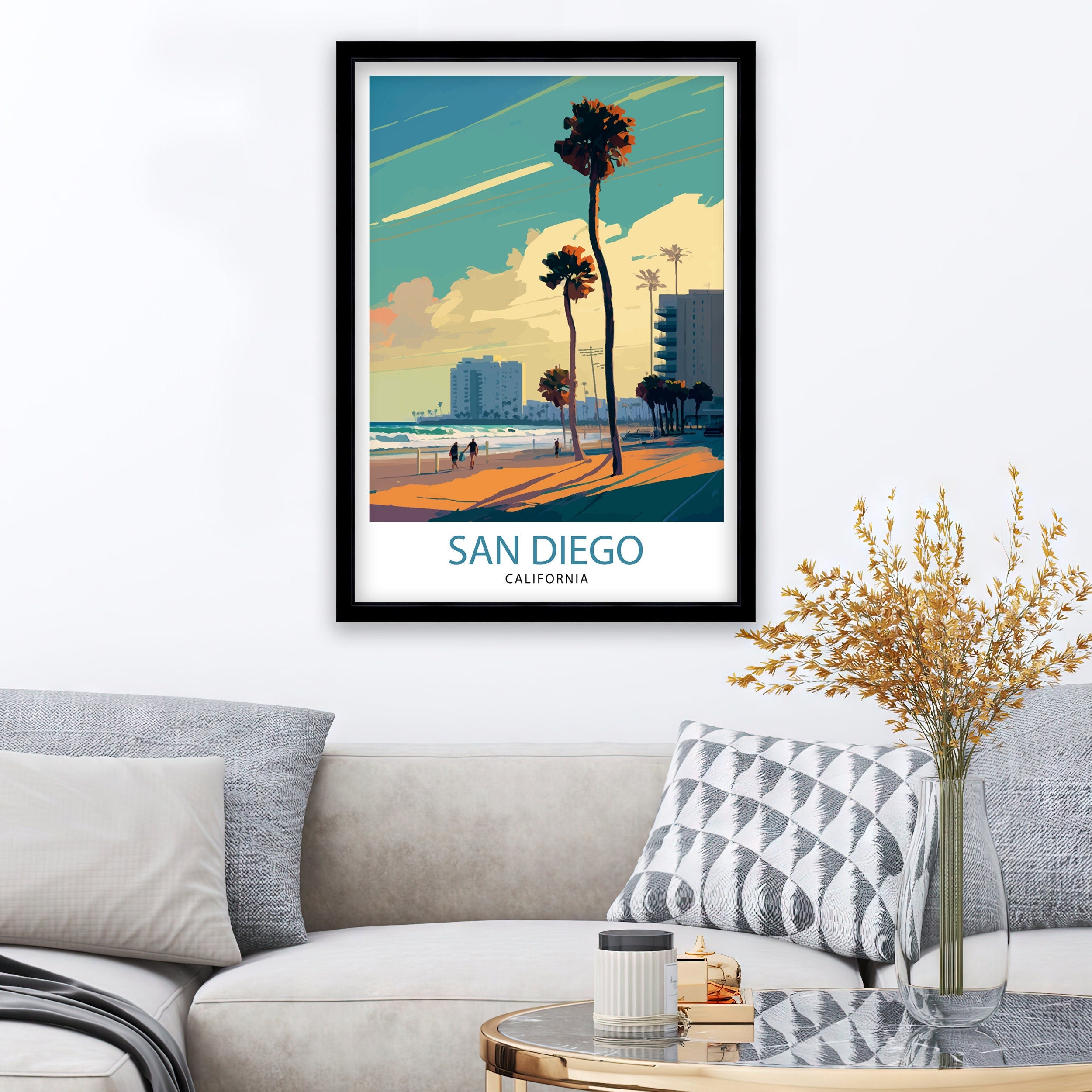 San Diego Skyline Travel Print | California Home Decor