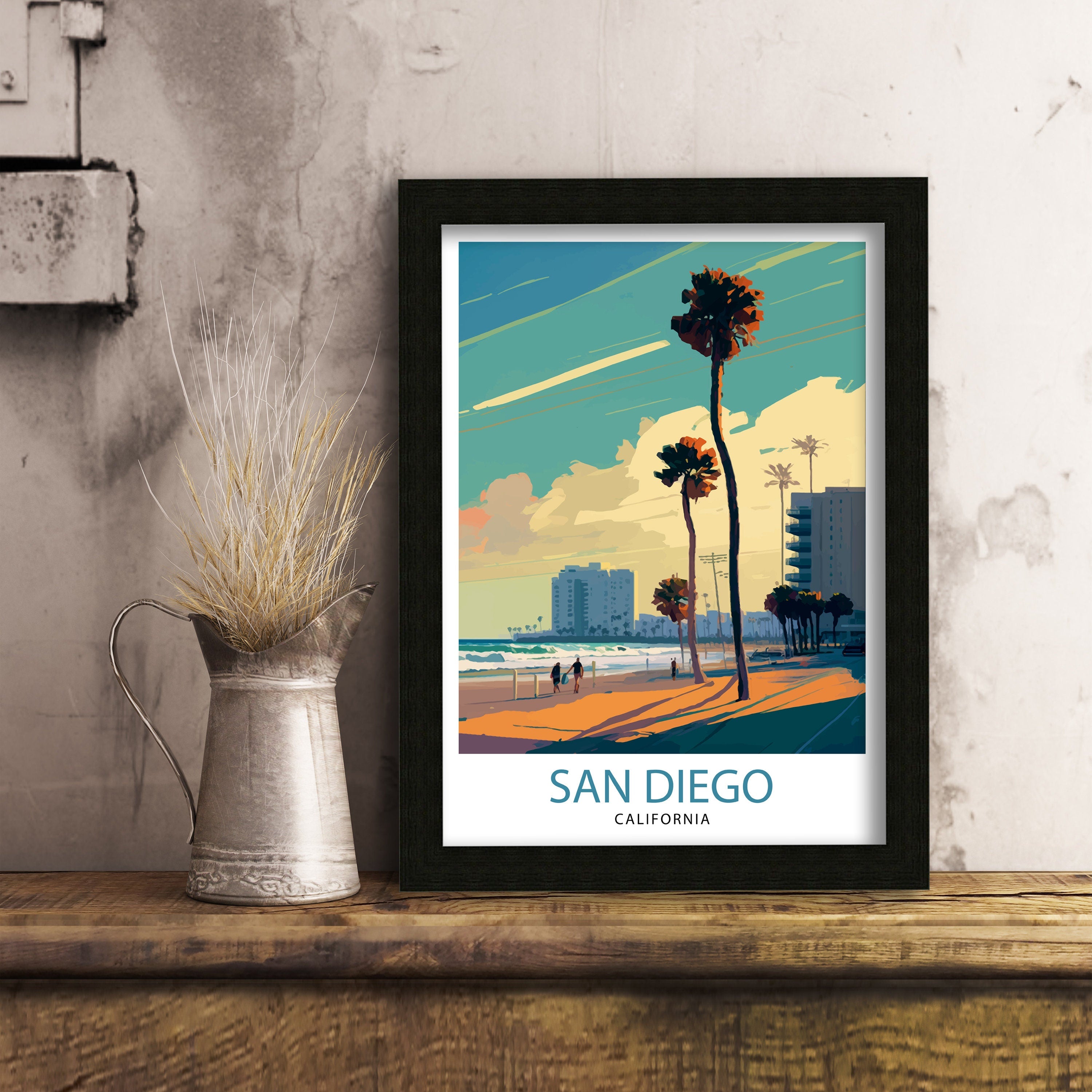 San Diego Skyline Travel Print | California Home Decor
