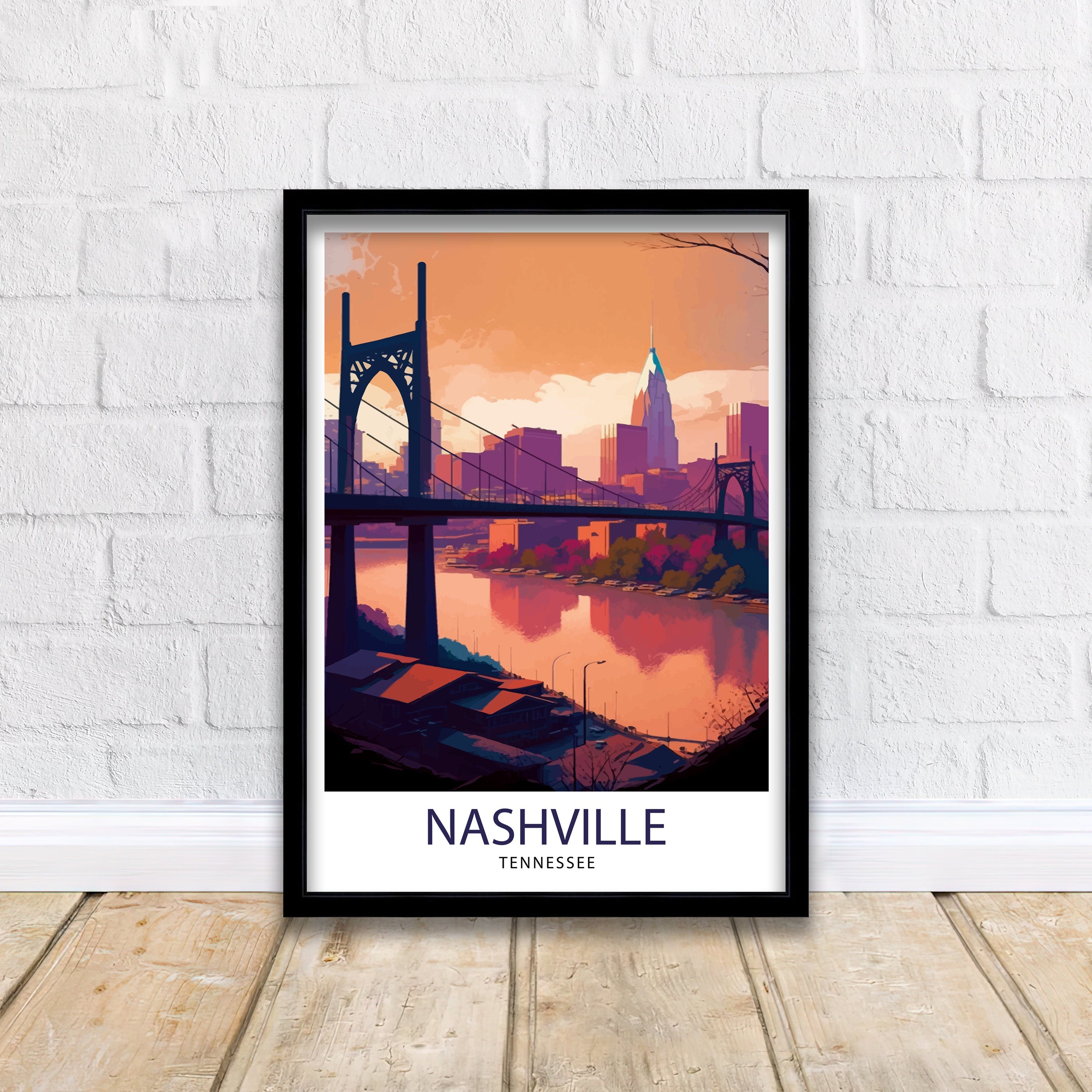 Nashville Travel Print| Nashville Wall Art Nashville Poster Music City Decor Tennessee Print Nashville Illustration Travel Poster Nashville
