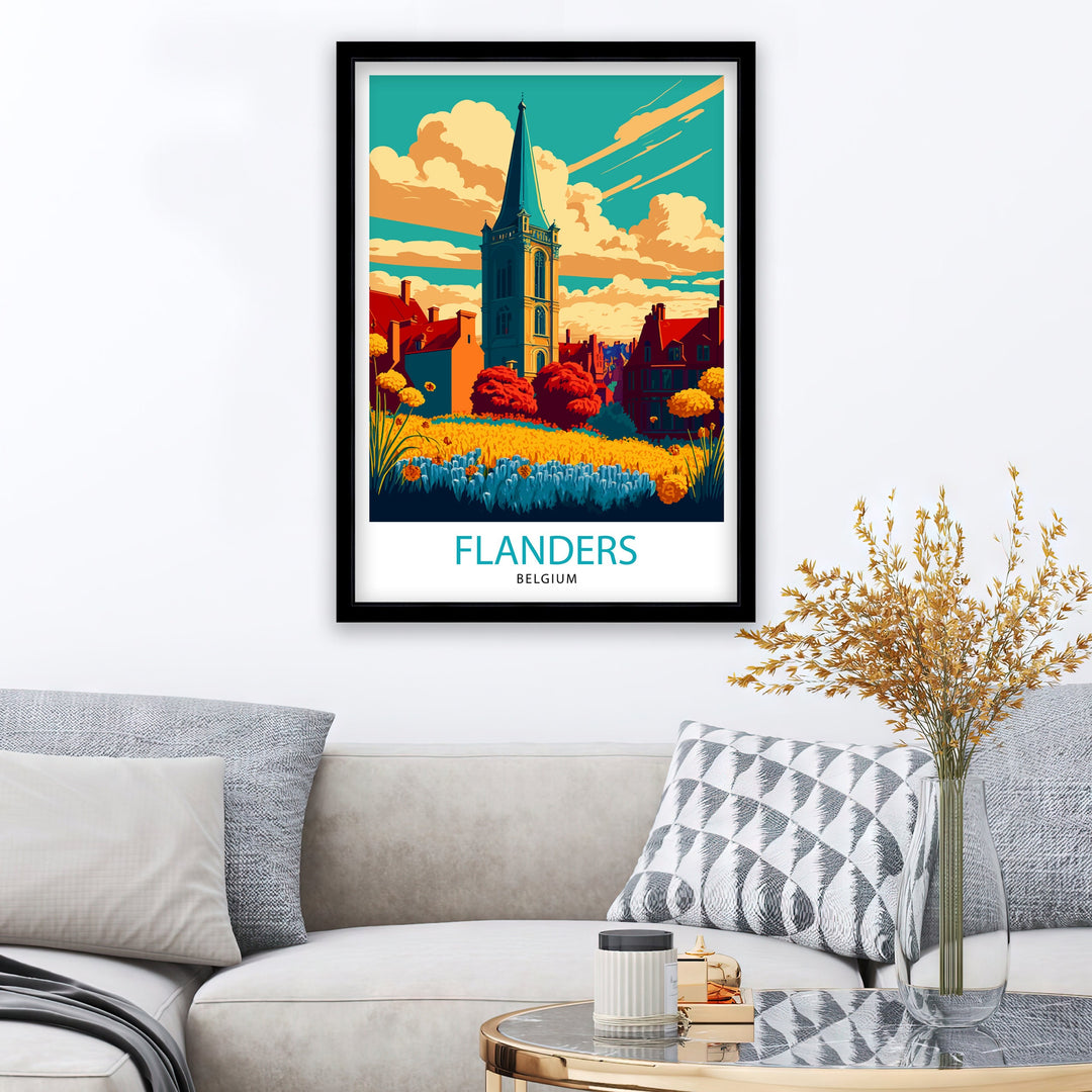 Flanders Belgium Travel Poster Flanders Wall Art Flanders Home Decor Flanders Illustration Travel Poster Gift for Belgium Lovers Belgium