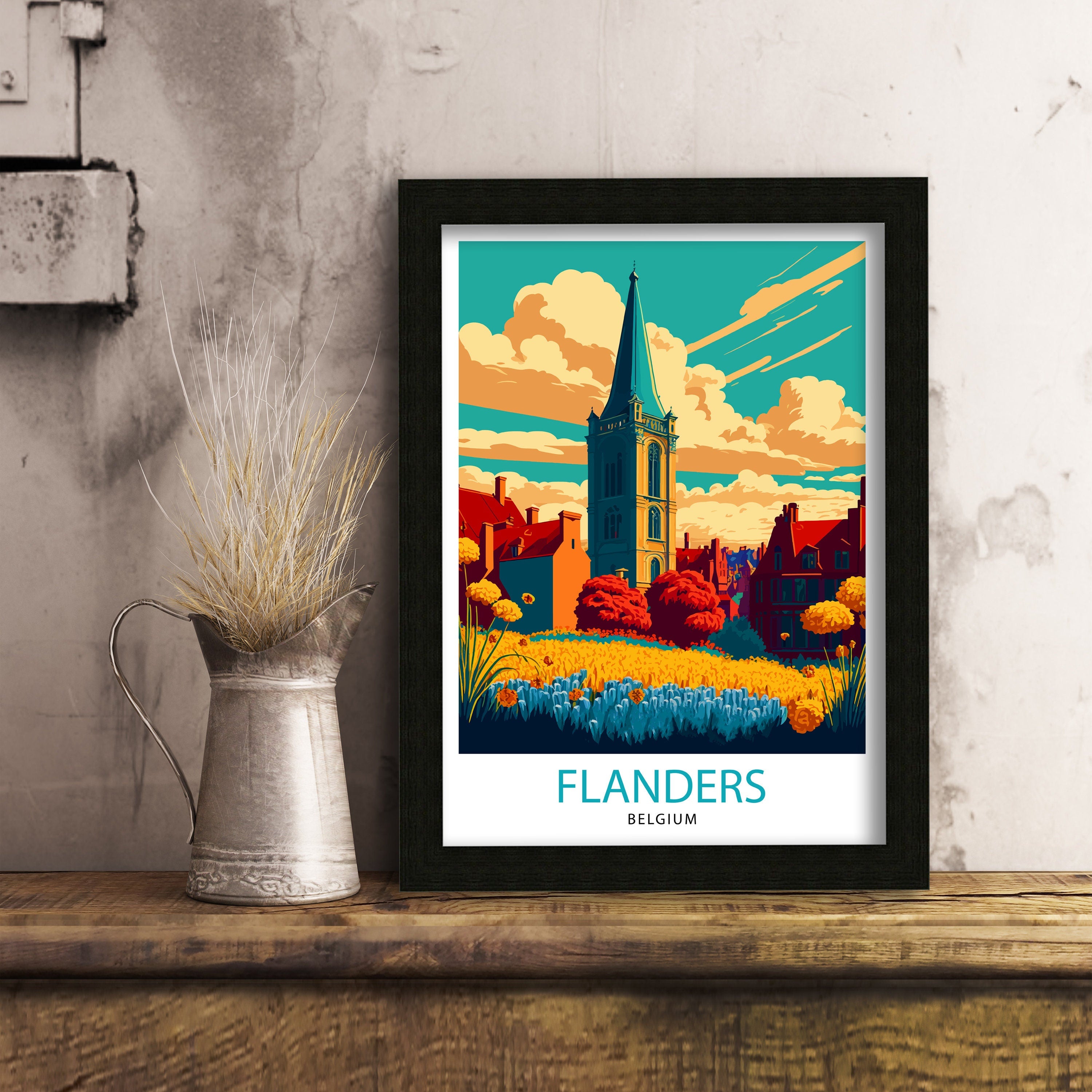 Flanders Belgium Travel Print Flanders Wall Art Flanders Home Decor Flanders Illustration Travel Poster Gift for Belgium Lovers Belgium