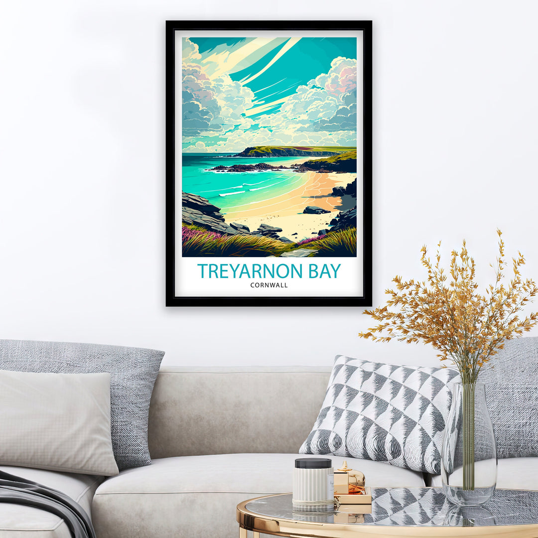 Treyarnon Bay Travel Poster Cornwall Wall Art Beach Home Decor Cornwall Illustration Travel Poster Gift Coastal