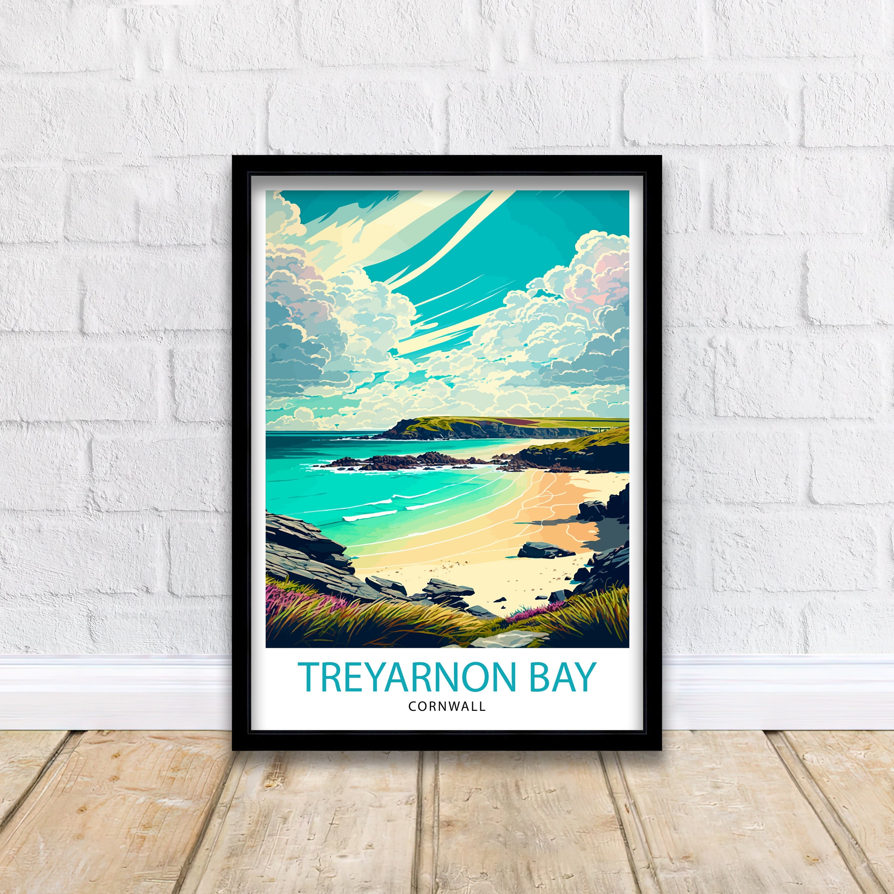 Treyarnon Bay Travel Poster Cornwall Wall Art Beach Home Decor Cornwall Illustration Travel Poster Gift Coastal
