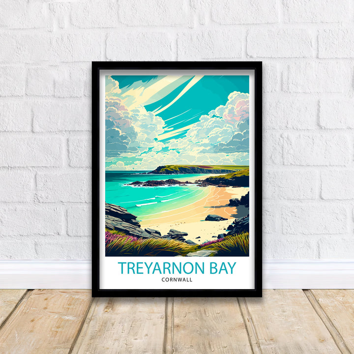 Treyarnon Bay Travel Poster Cornwall Wall Art Beach Home Decor Cornwall Illustration Travel Poster Gift Coastal