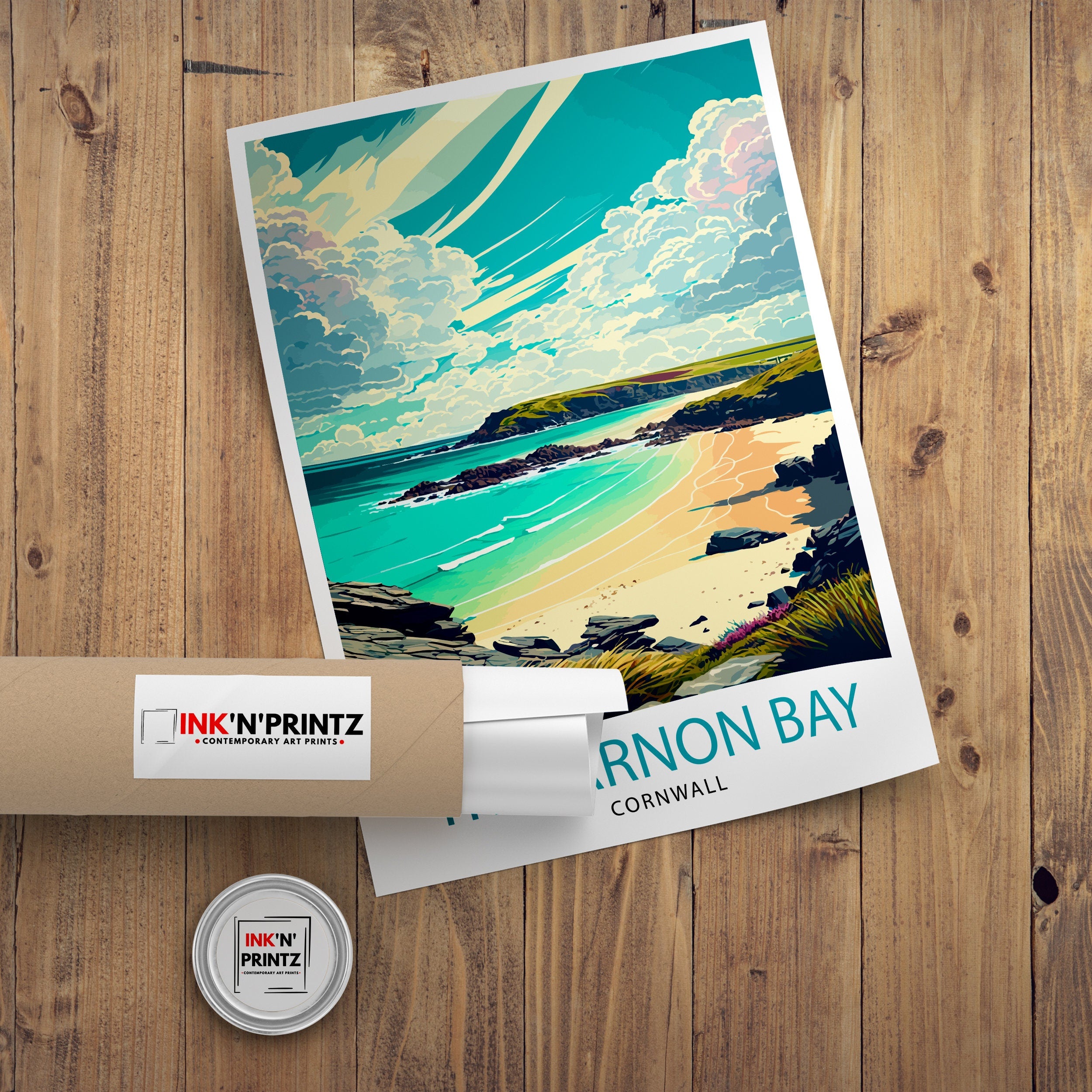 Treyarnon Bay Travel Poster Cornwall Wall Art Beach Home Decor Cornwall Illustration Travel Poster Gift Coastal