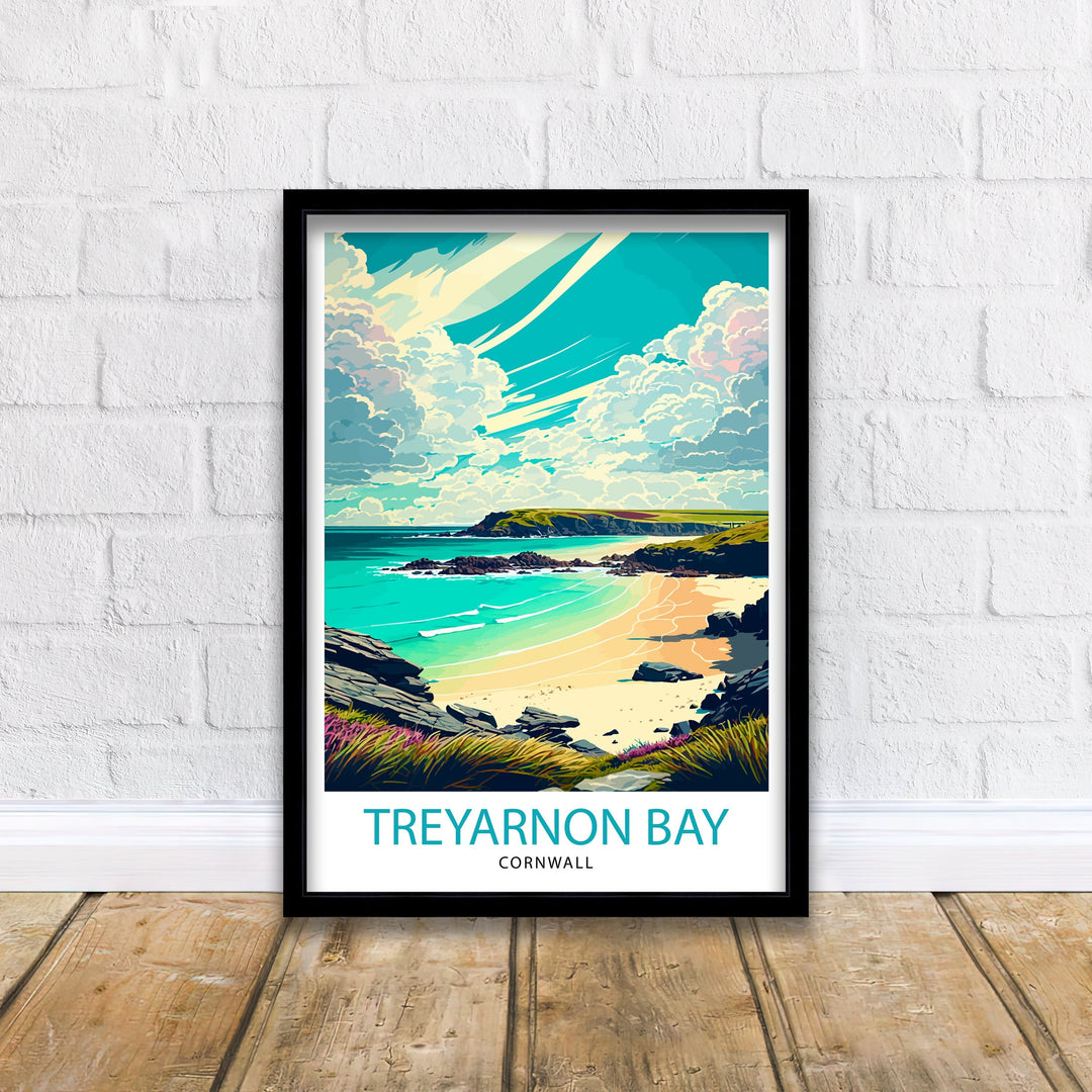 Treyarnon Bay Travel Poster Cornwall Wall Art Beach Home Decor Cornwall Illustration Travel Poster Gift Coastal