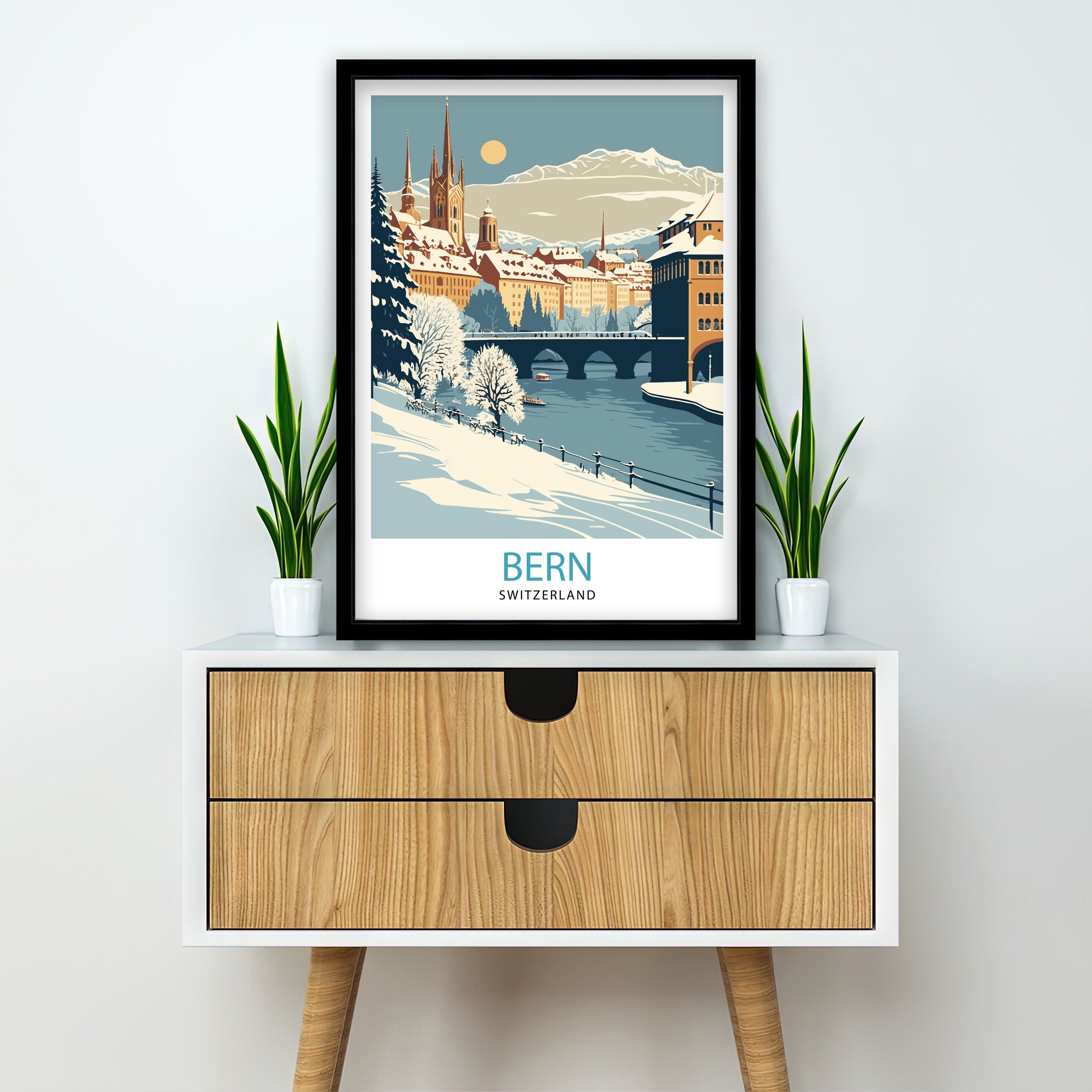 Bern Switzerland Travel Poster, Vintage Cityscape Art Print