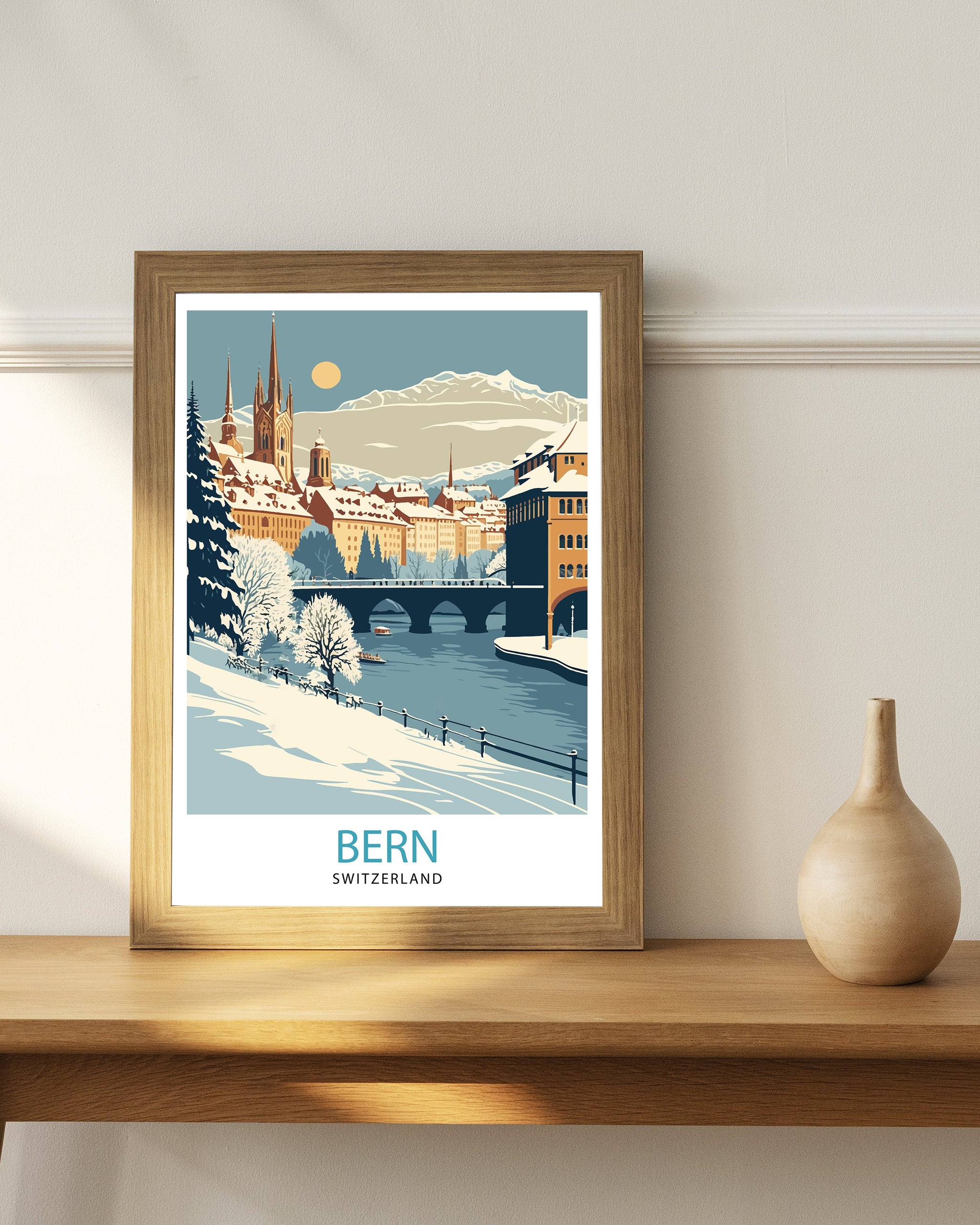 Bern Switzerland Travel Poster, Vintage Cityscape Art Print