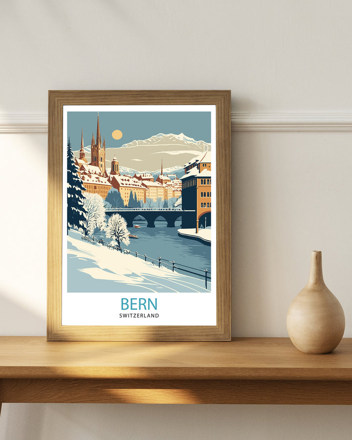 Bern Switzerland Travel Poster , Bern Wall Art, Bern Home Decor, Bern Switzerland Illustration, Travel Poster Gift, Switzerland Home Decor