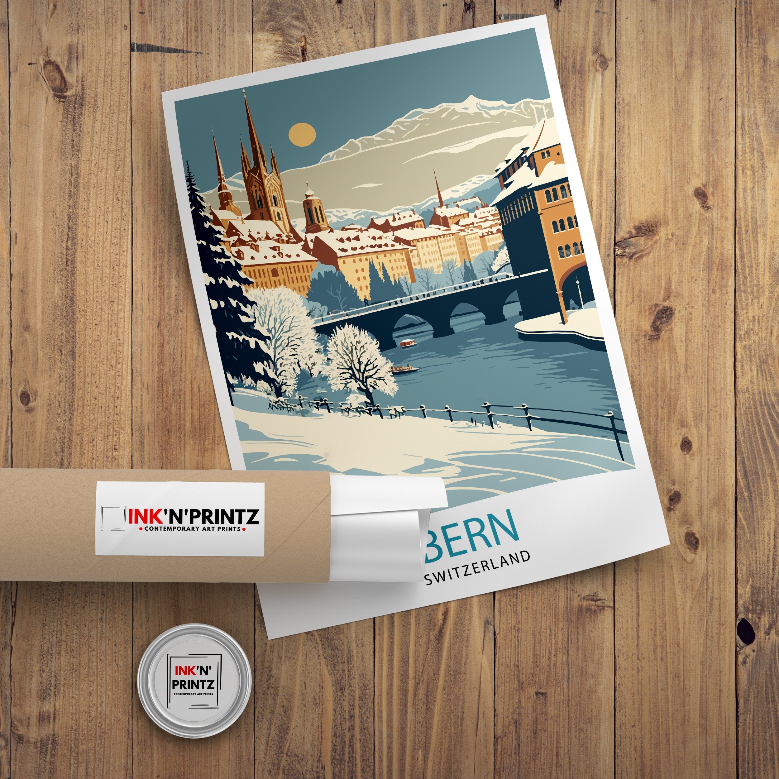 Bern Switzerland Travel Poster, Vintage Cityscape Art Print
