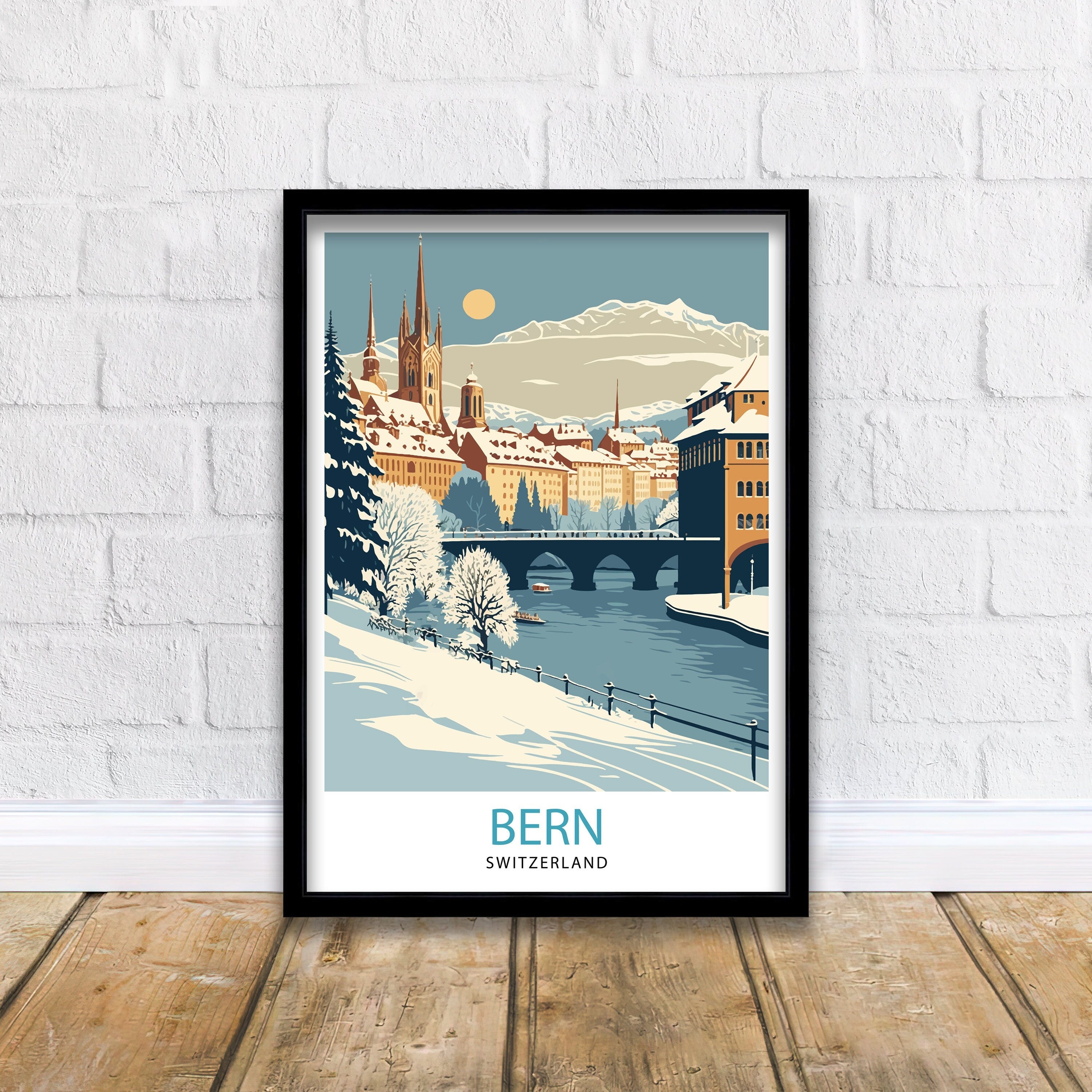 Bern Switzerland Travel Poster, Vintage Cityscape Art Print