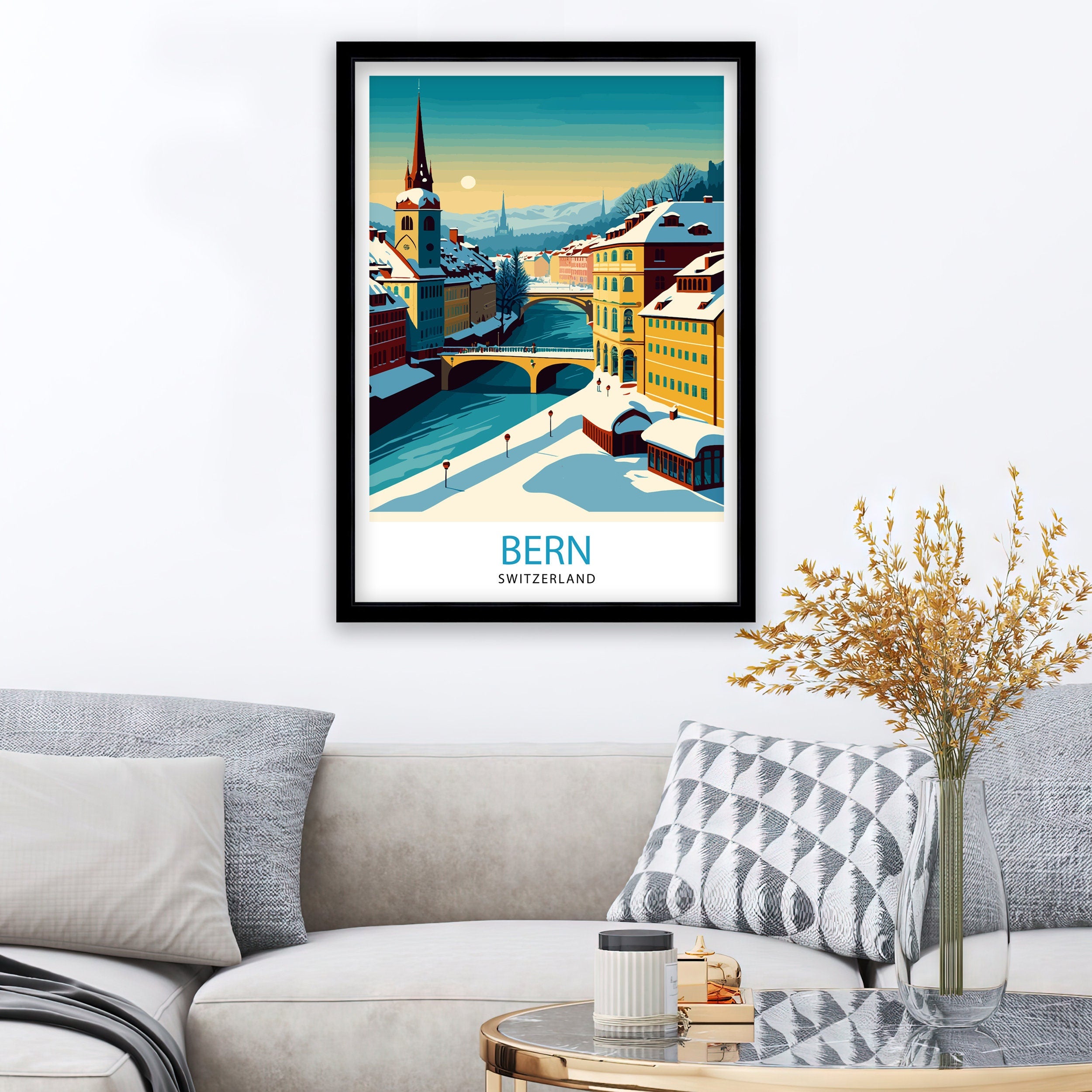 Bern Switzerland Travel Print , Bern Wall Art, Bern Home Decor, Bern Switzerland Illustration, Travel Poster Gift, Switzerland Home Decor