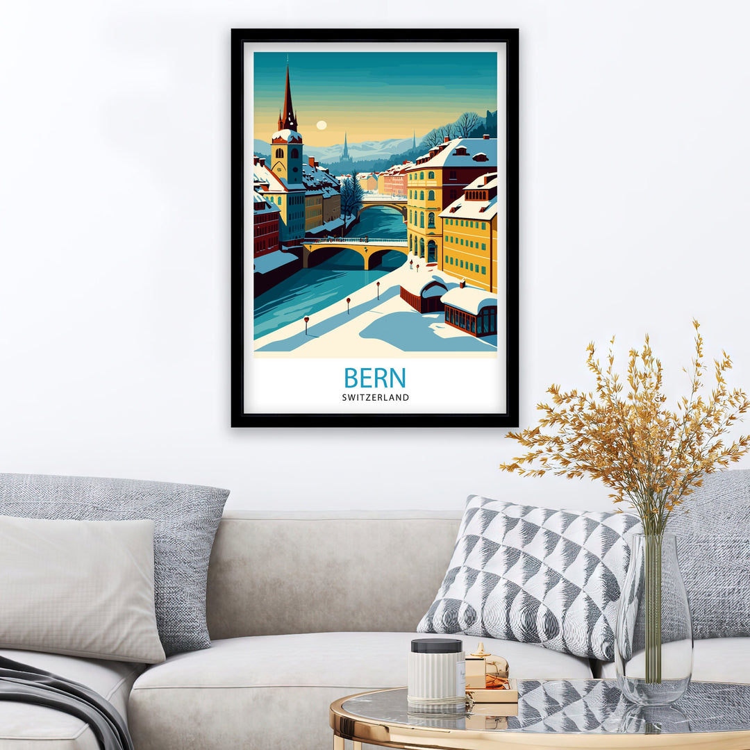 Bern Switzerland Travel Poster , Bern Wall Art, Bern Home Decor, Bern Switzerland Illustration, Travel Poster Gift, Switzerland Home Decor