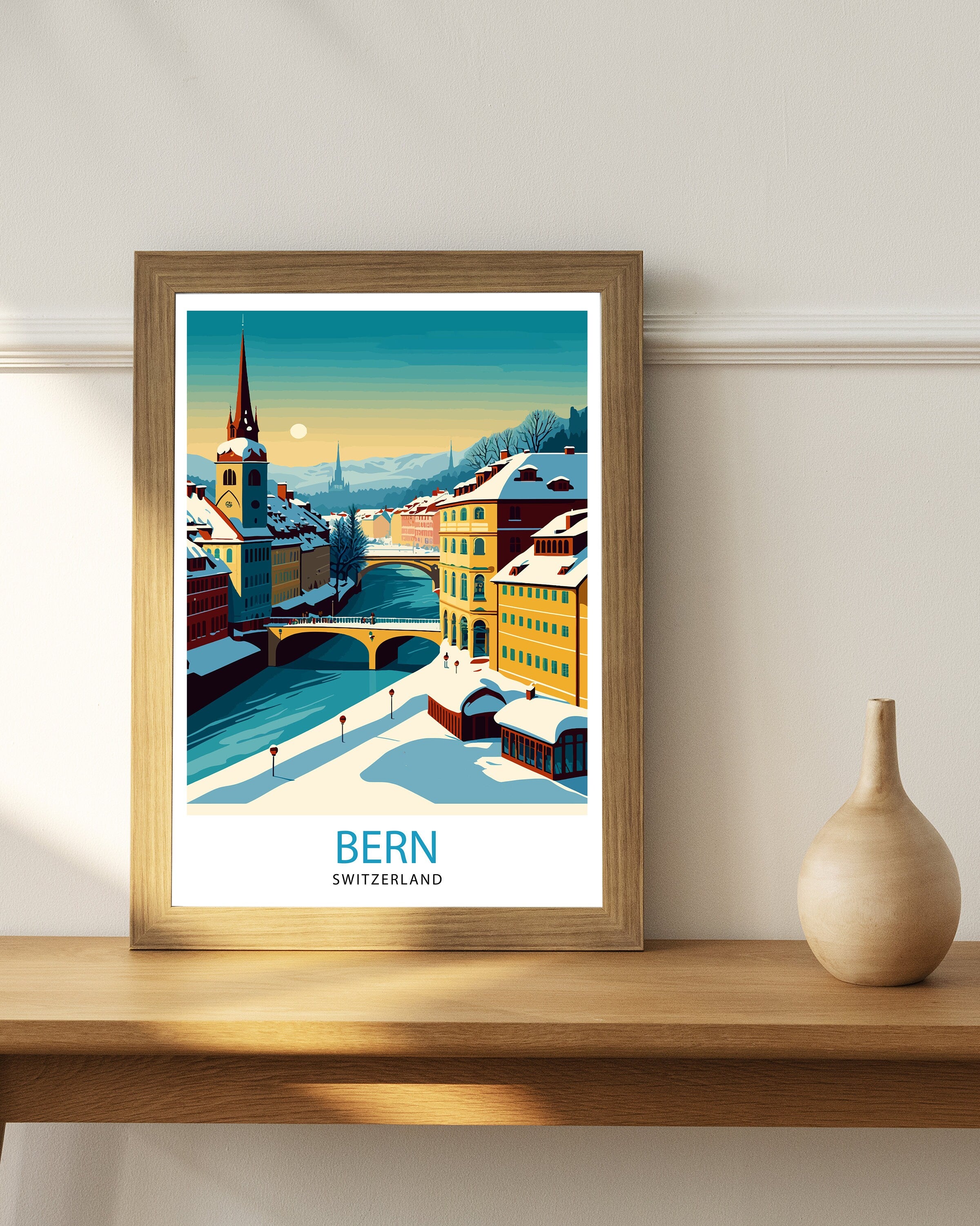 Bern Switzerland Travel Print , Bern Wall Art, Bern Home Decor, Bern Switzerland Illustration, Travel Poster Gift, Switzerland Home Decor