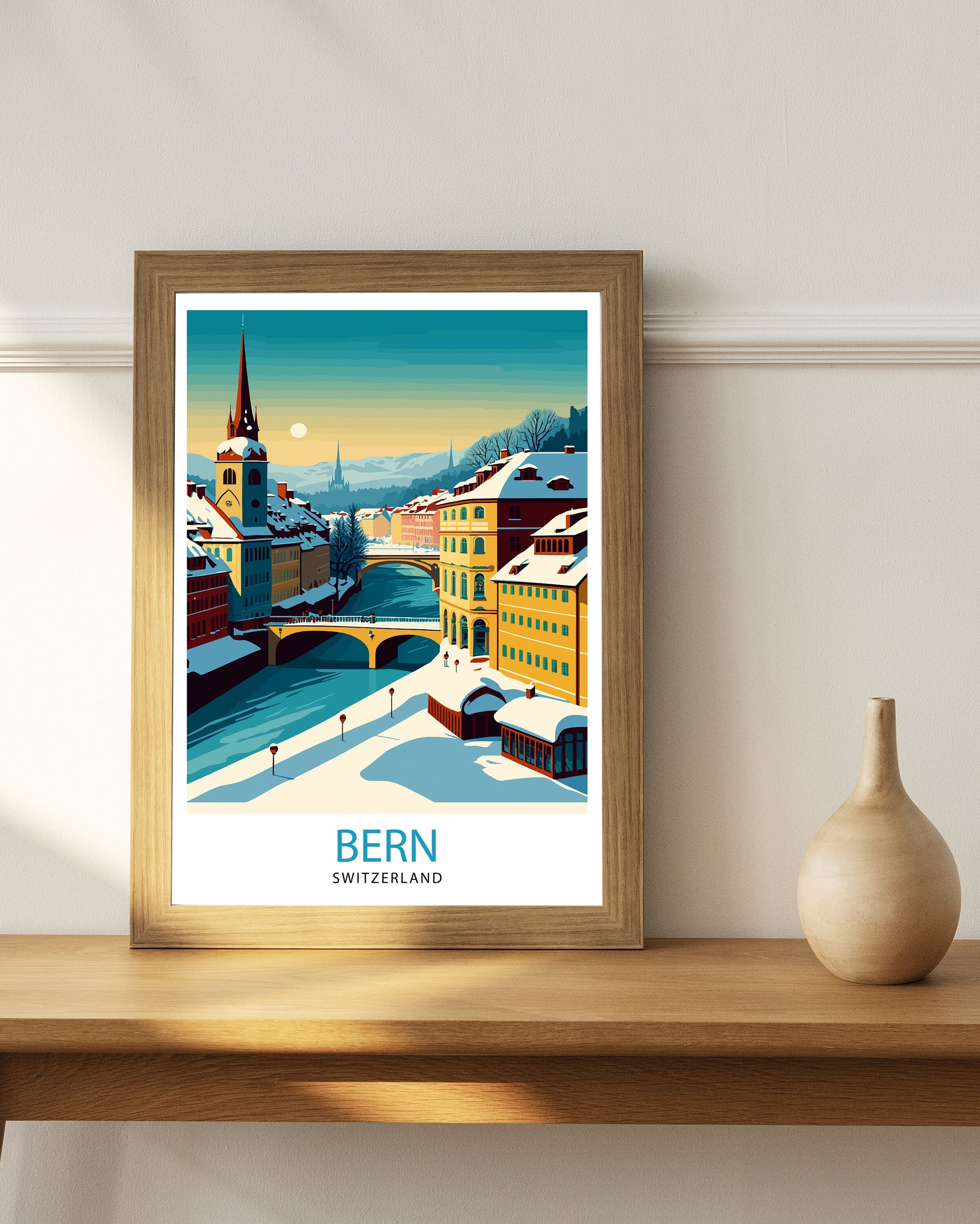Bern Switzerland Travel Print , Bern Wall Art, Bern Home Decor, Bern Switzerland Illustration, Travel Poster Gift, Switzerland Home Decor