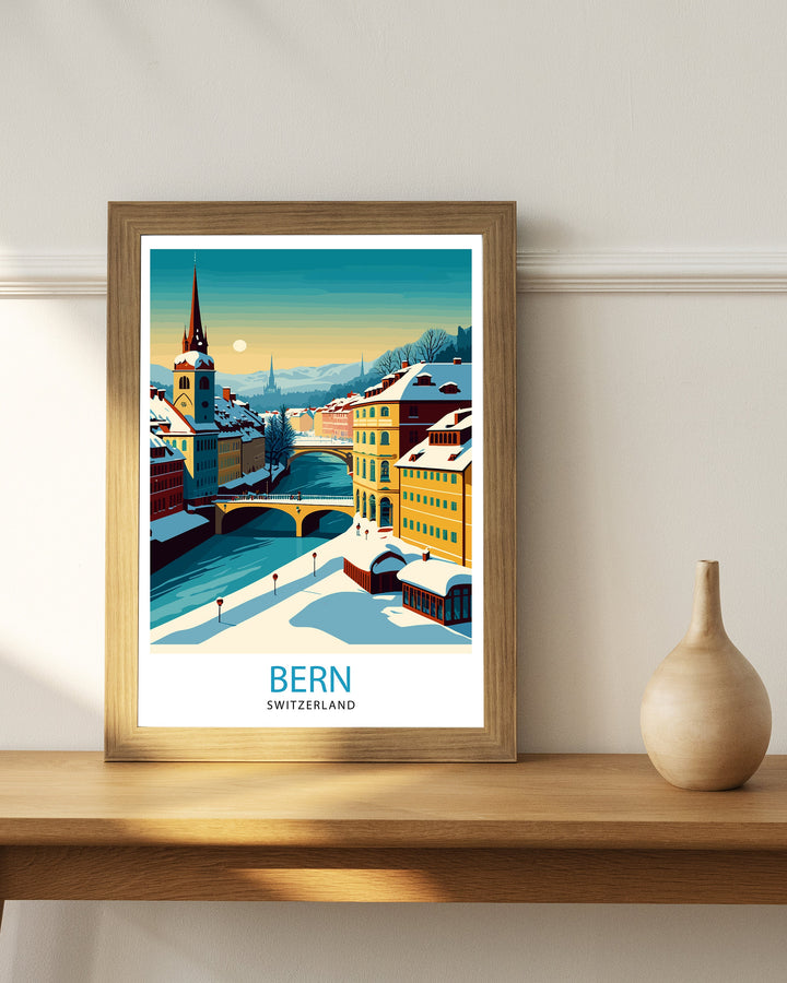 Bern Switzerland Travel Poster , Bern Wall Art, Bern Home Decor, Bern Switzerland Illustration, Travel Poster Gift, Switzerland Home Decor