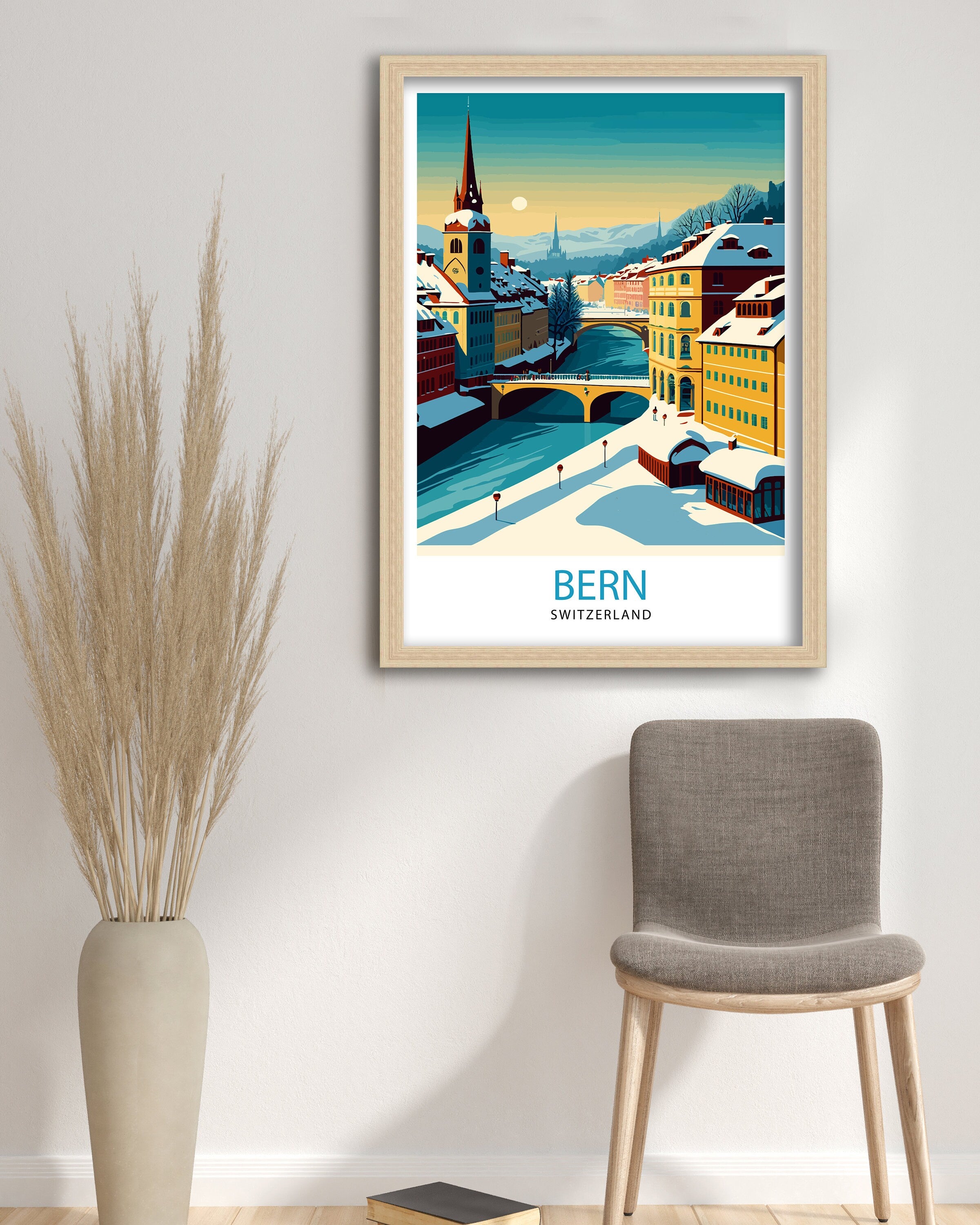 Bern Switzerland Travel Print , Bern Wall Art, Bern Home Decor, Bern Switzerland Illustration, Travel Poster Gift, Switzerland Home Decor