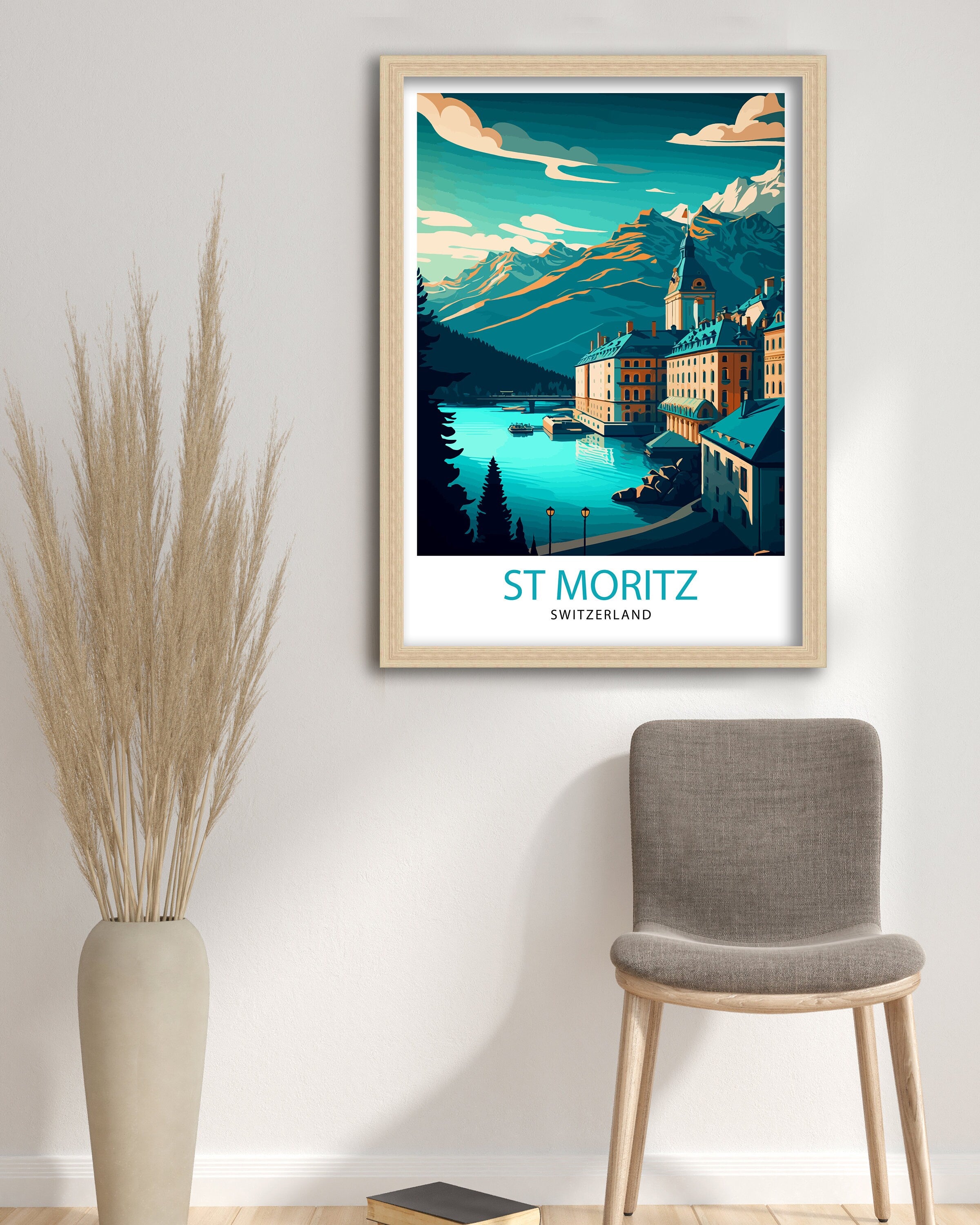 St. Moritz Switzerland Travel Print Wall Decor, Home Living Decor St. Moritz Illustration Travel Poster Gift For Switzerland Home Decor